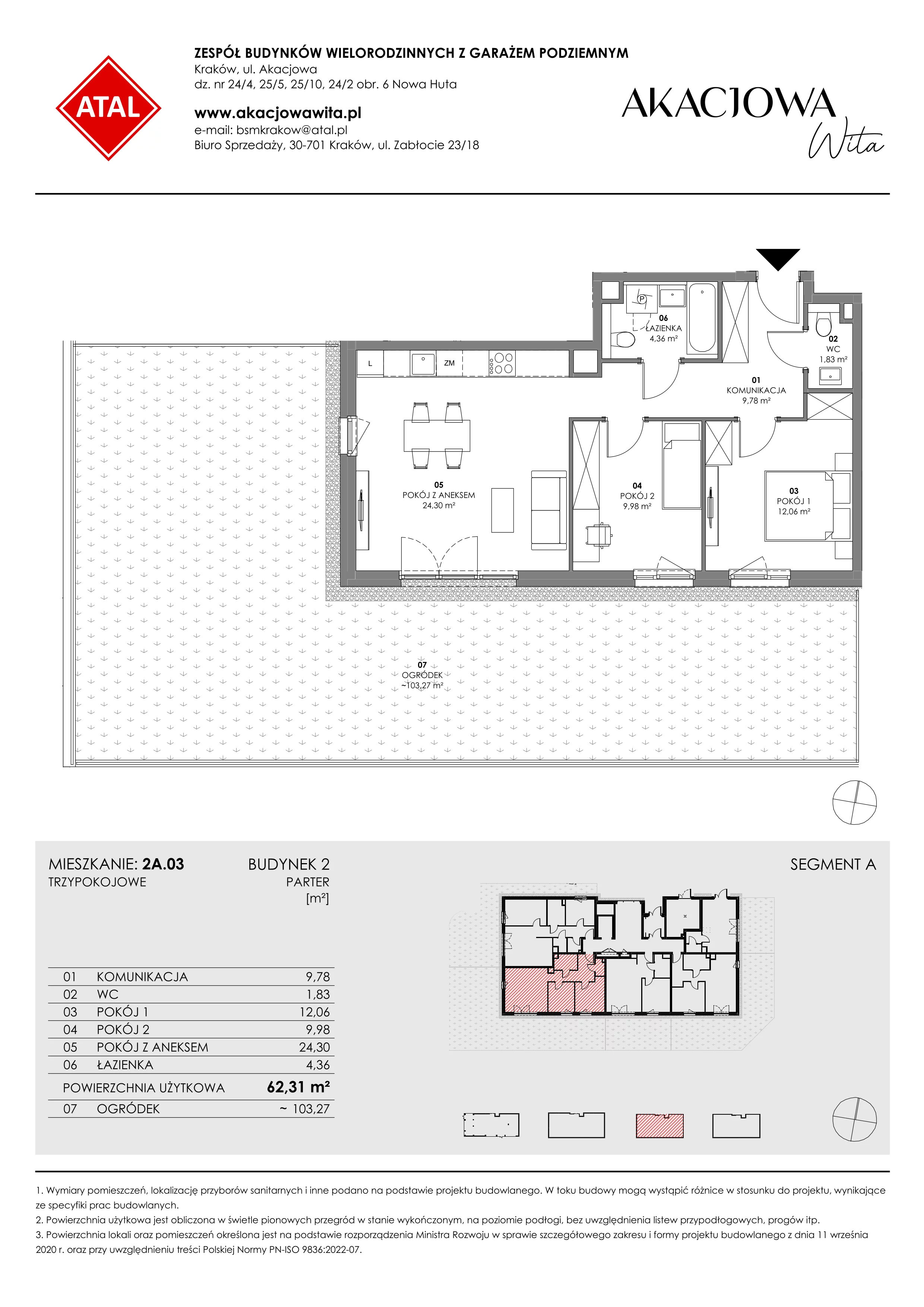 Mieszkanie 62,31 m², parter, oferta nr 2A.03, Akacjowa Wita, Kraków, Prądnik Czerwony, Rakowice, ul. Akacjowa