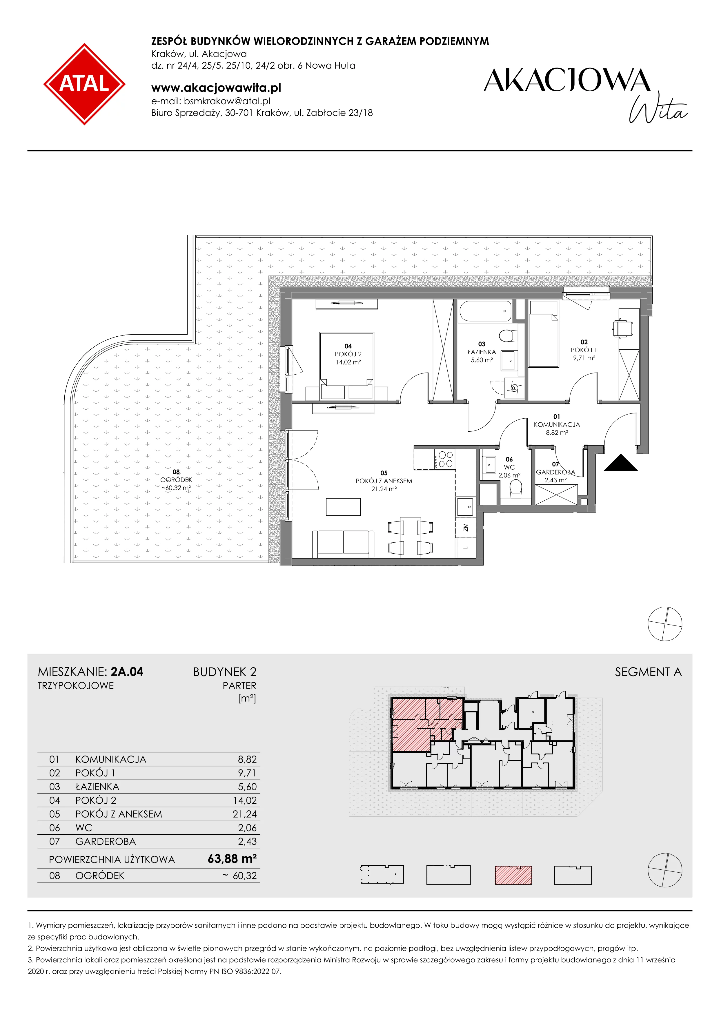 Mieszkanie 64,05 m², parter, oferta nr 2A.04, Akacjowa Wita, Kraków, Prądnik Czerwony, Rakowice, ul. Akacjowa