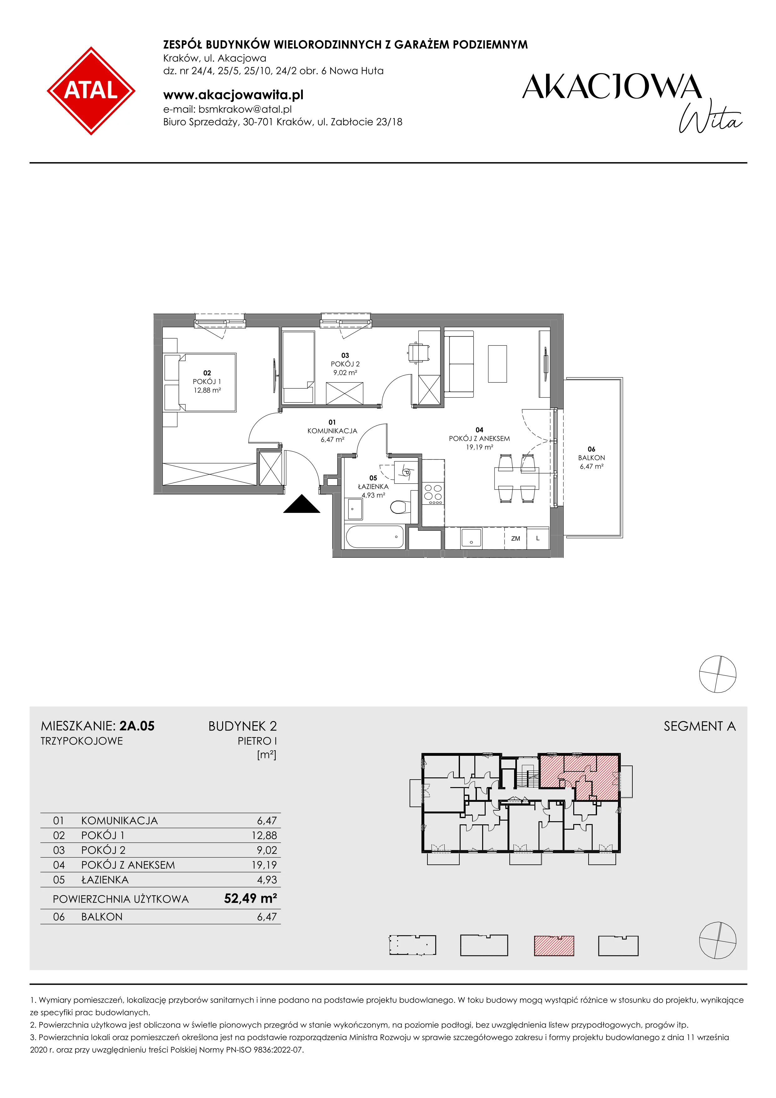 Mieszkanie 52,49 m², piętro 1, oferta nr 2A.05, Akacjowa Wita, Kraków, Prądnik Czerwony, Rakowice, ul. Akacjowa