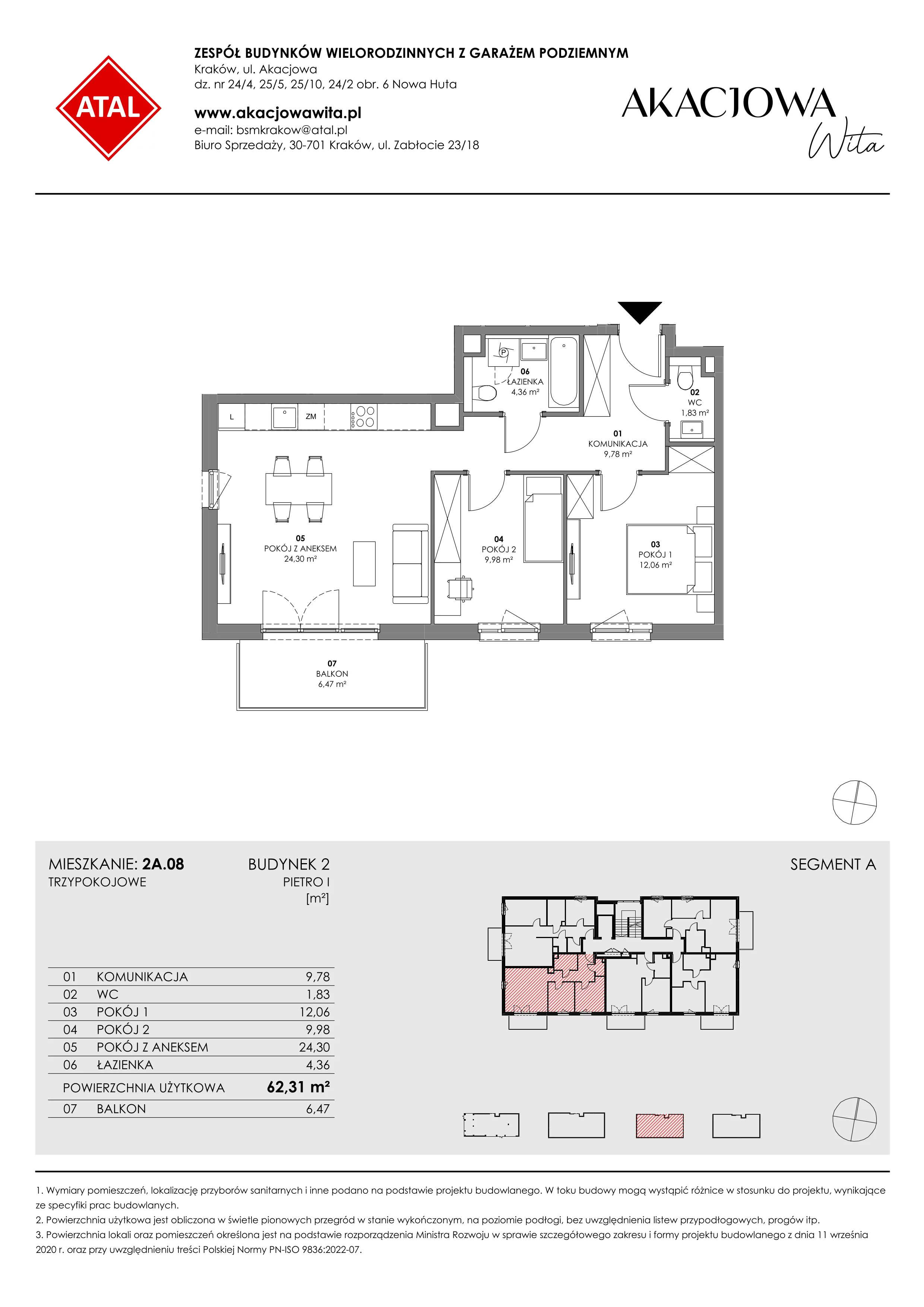 Mieszkanie 62,31 m², piętro 1, oferta nr 2A.08, Akacjowa Wita, Kraków, Prądnik Czerwony, Rakowice, ul. Akacjowa