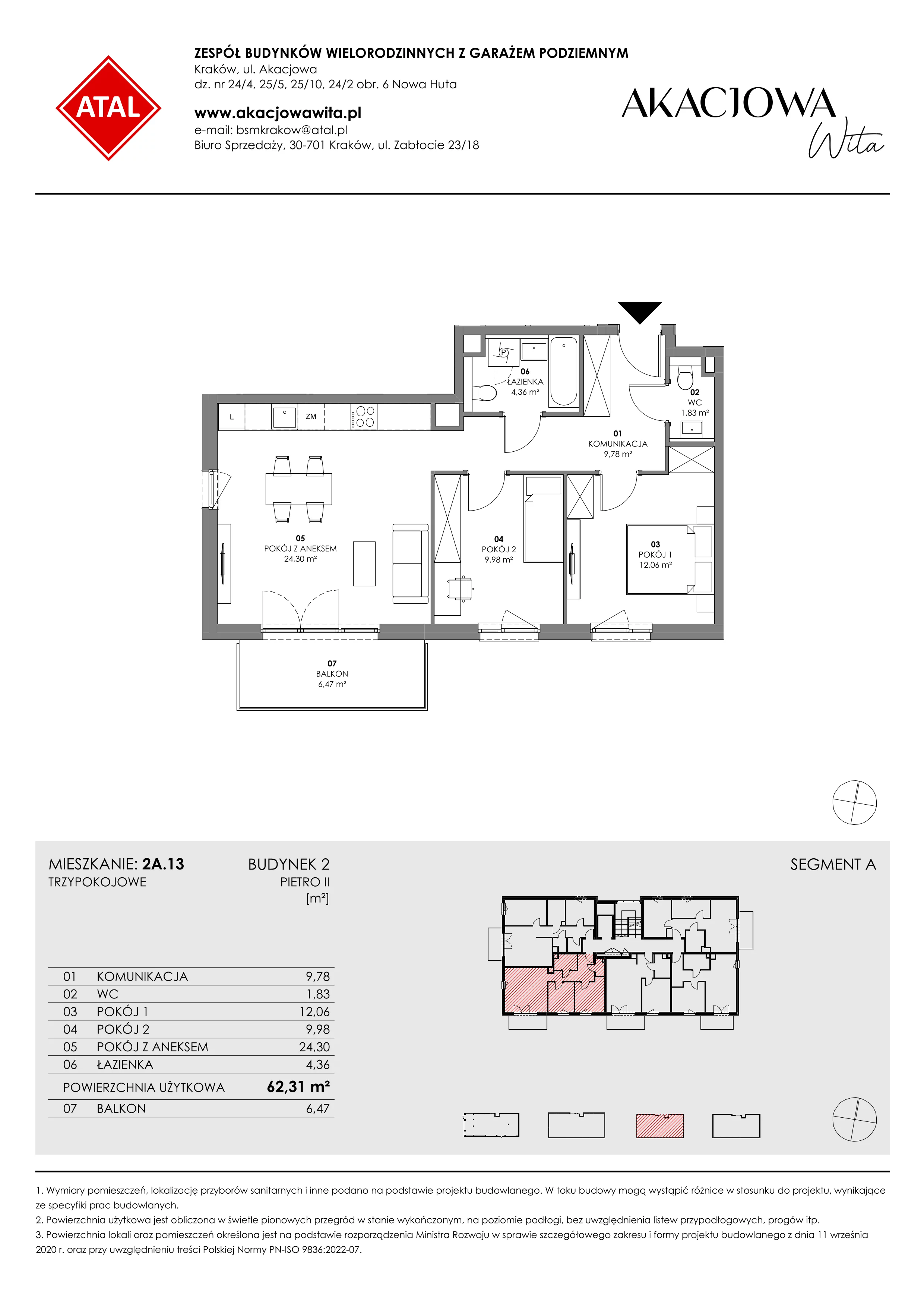 Mieszkanie 62,31 m², piętro 2, oferta nr 2A.13, Akacjowa Wita, Kraków, Prądnik Czerwony, Rakowice, ul. Akacjowa