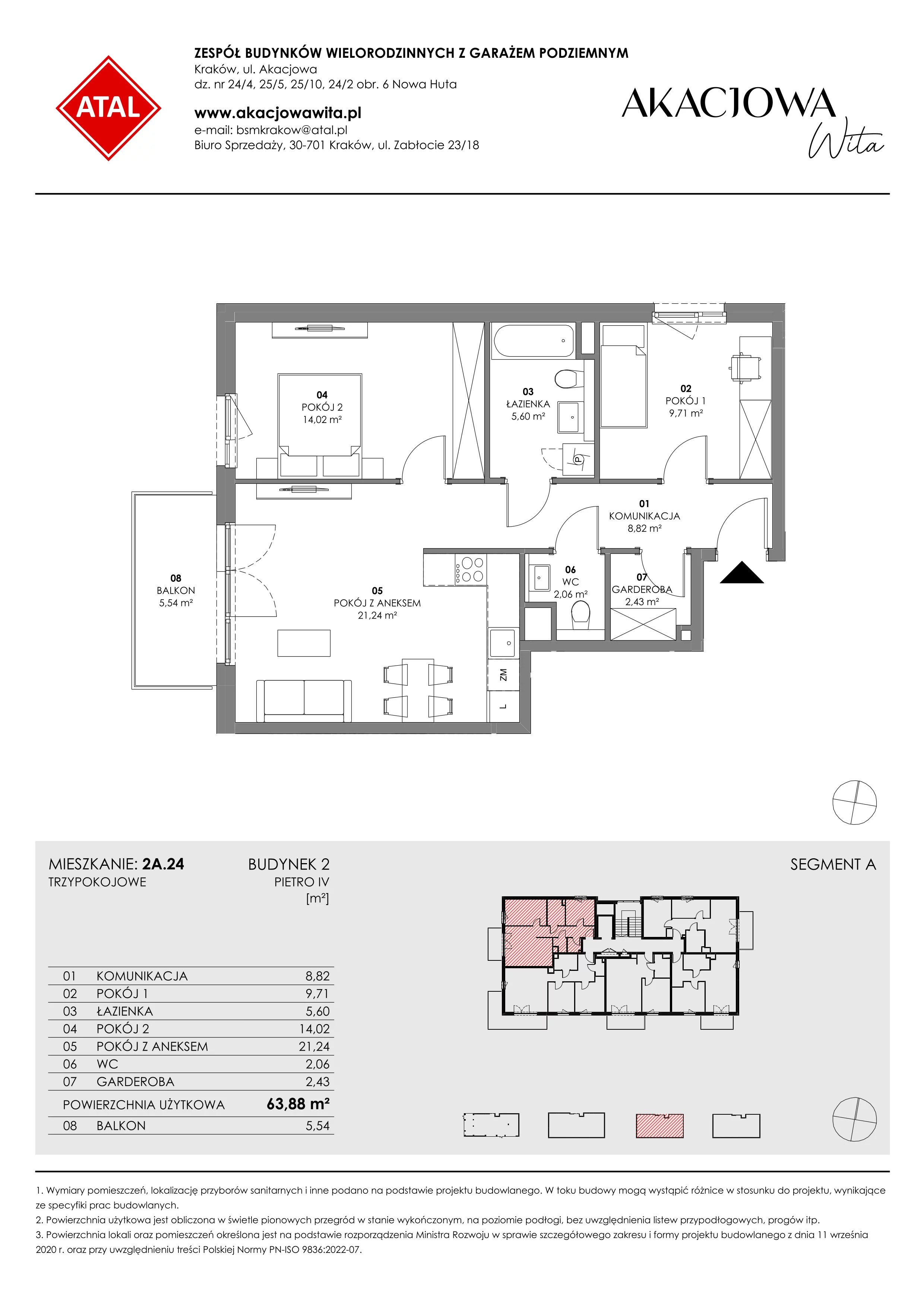 Mieszkanie 63,88 m², piętro 4, oferta nr 2A.24, Akacjowa Wita, Kraków, Prądnik Czerwony, Rakowice, ul. Akacjowa