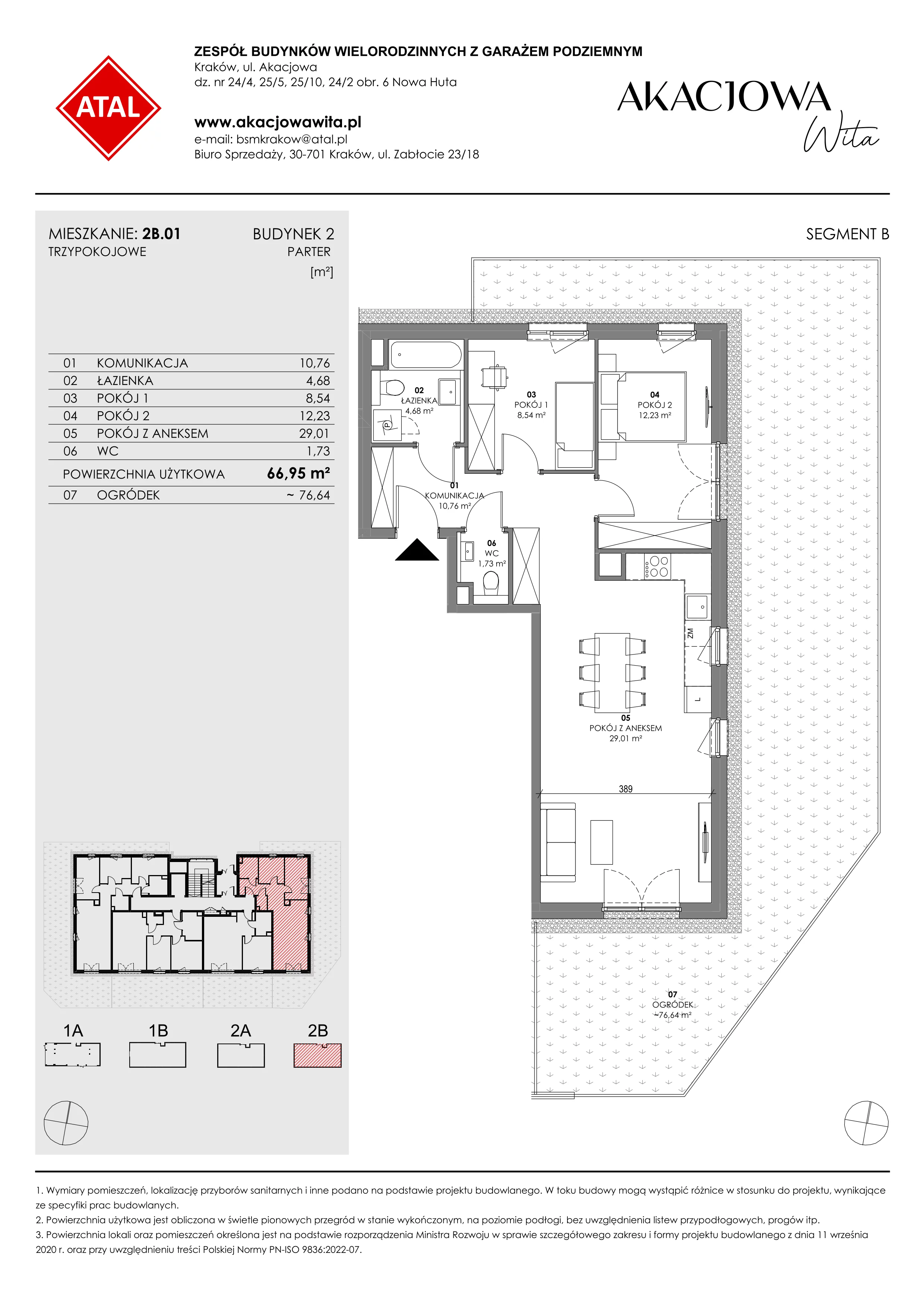 Mieszkanie 66,72 m², parter, oferta nr 2B.01, Akacjowa Wita, Kraków, Prądnik Czerwony, Rakowice, ul. Akacjowa