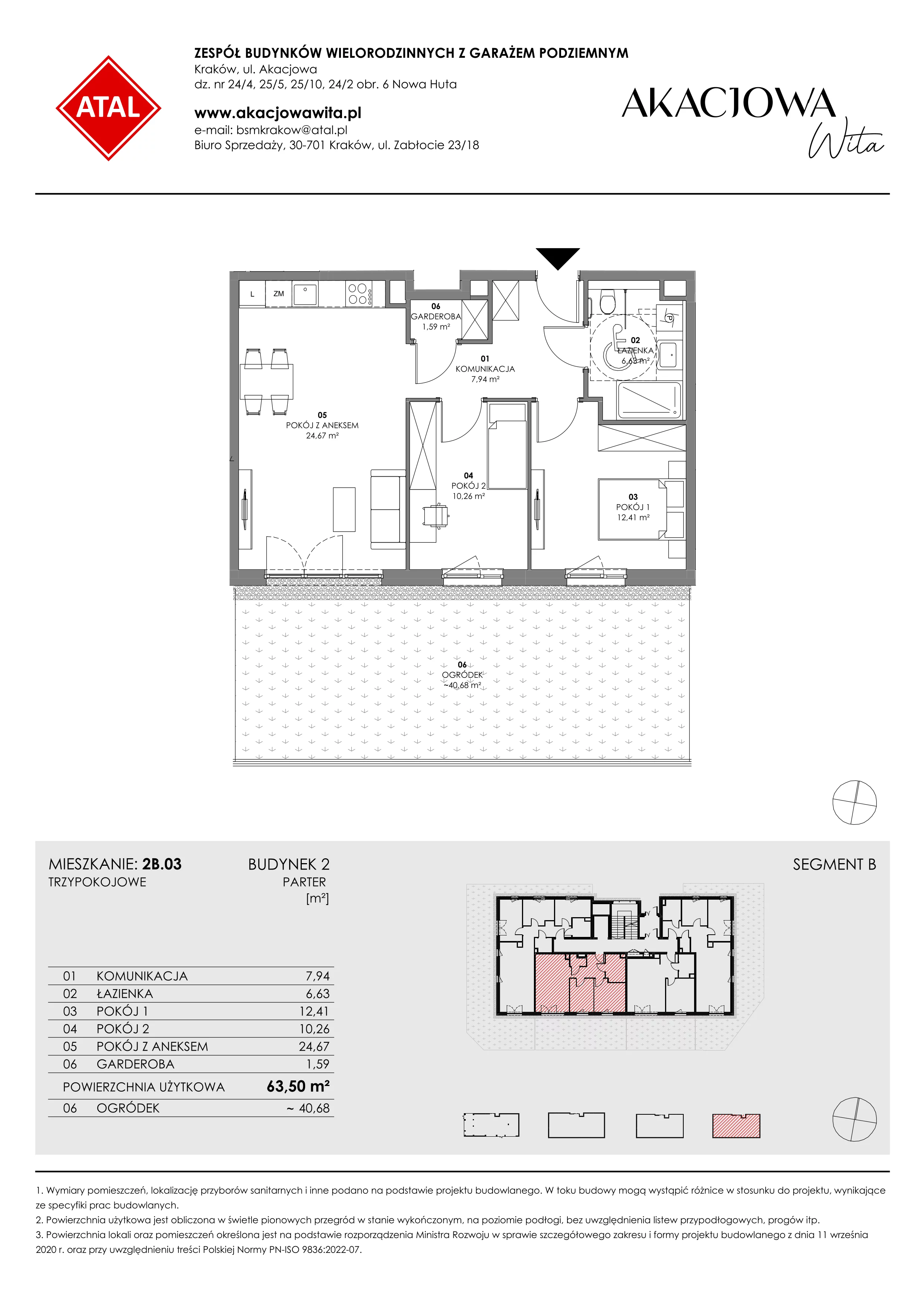 Mieszkanie 63,50 m², parter, oferta nr 2B.03, Akacjowa Wita, Kraków, Prądnik Czerwony, Rakowice, ul. Akacjowa