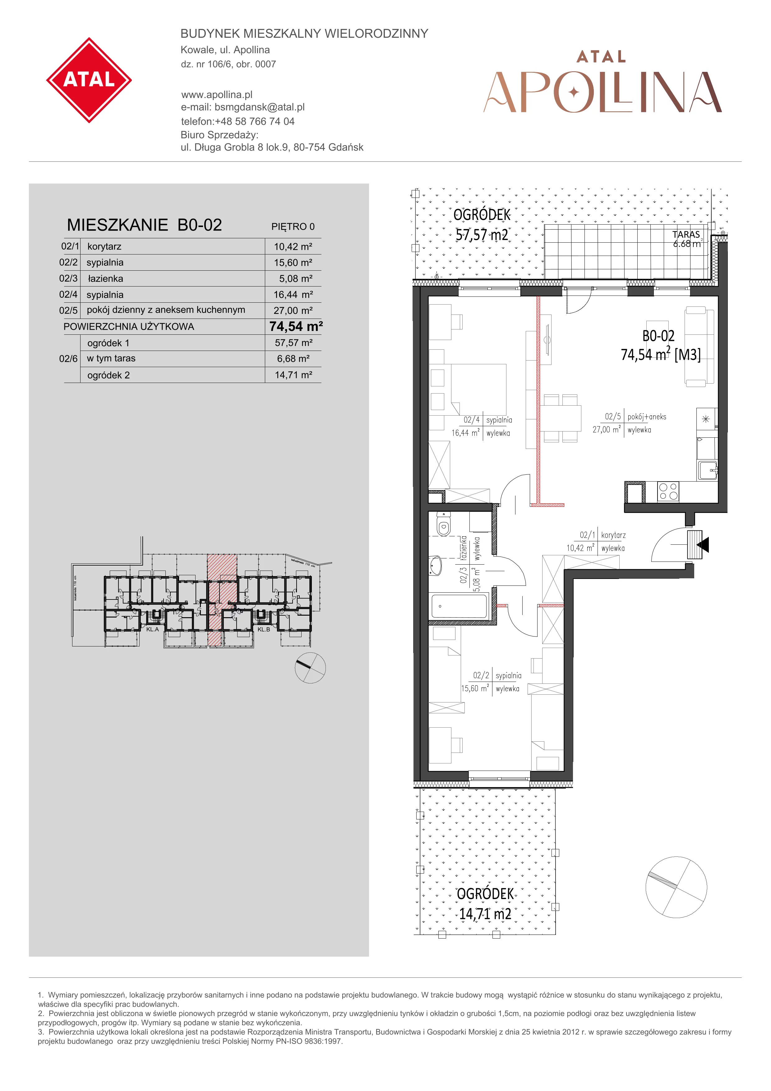 Mieszkanie 74,54 m², parter, oferta nr B0-02, ATAL Apollina, Kowale, ul. Apollina