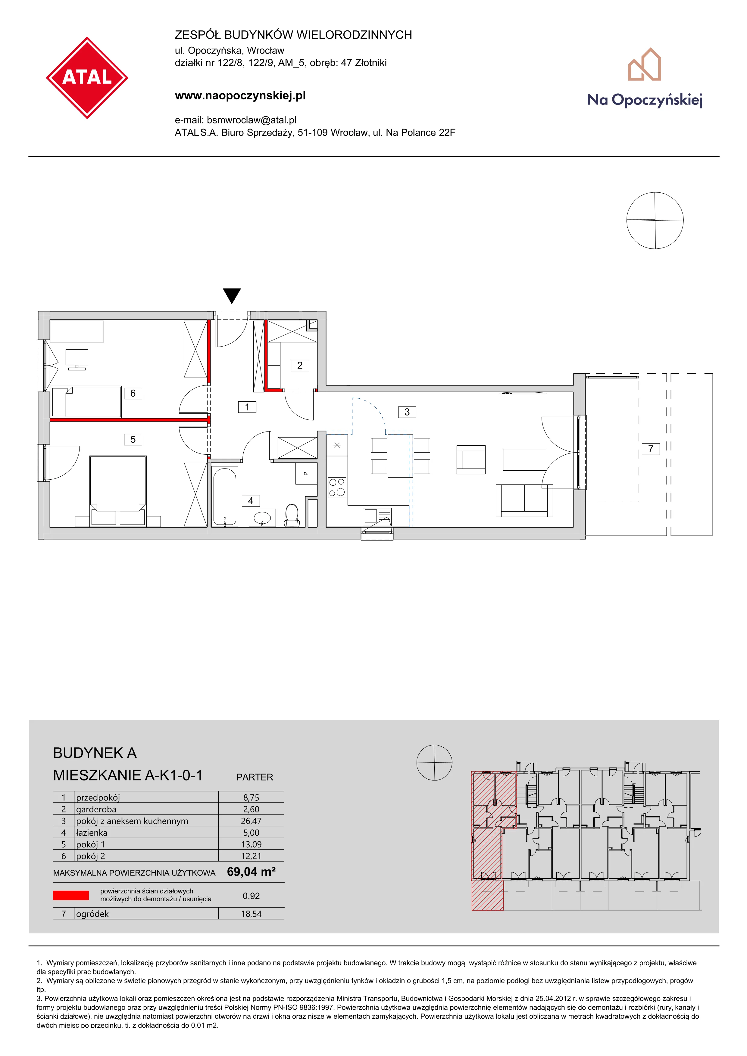 Mieszkanie 69,04 m², parter, oferta nr A-K1-0-1, Na Opoczyńskiej, Wrocław, Fabryczna, ul. Opoczyńska