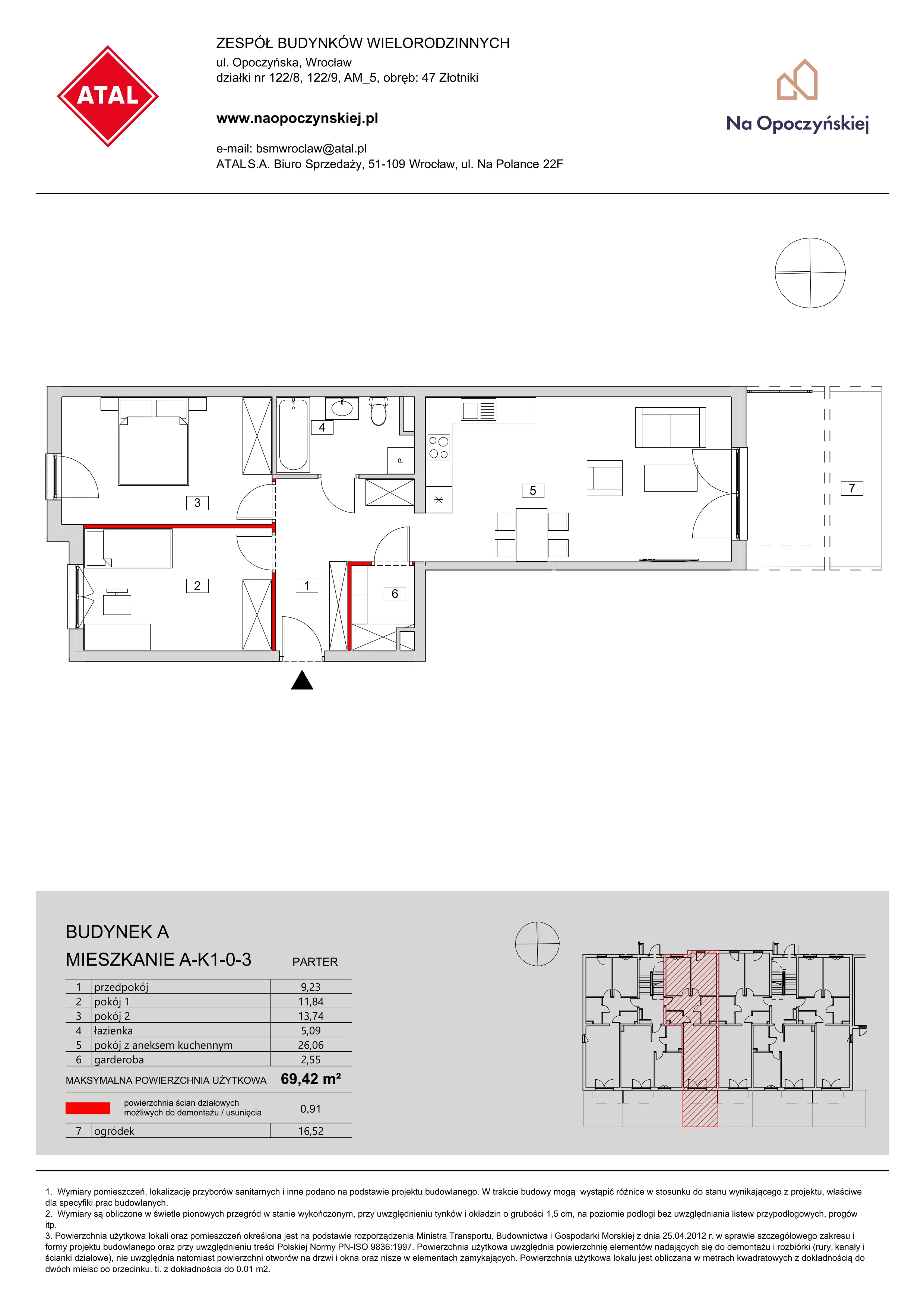 Mieszkanie 69,42 m², parter, oferta nr A-K1-0-3, Na Opoczyńskiej, Wrocław, Fabryczna, ul. Opoczyńska