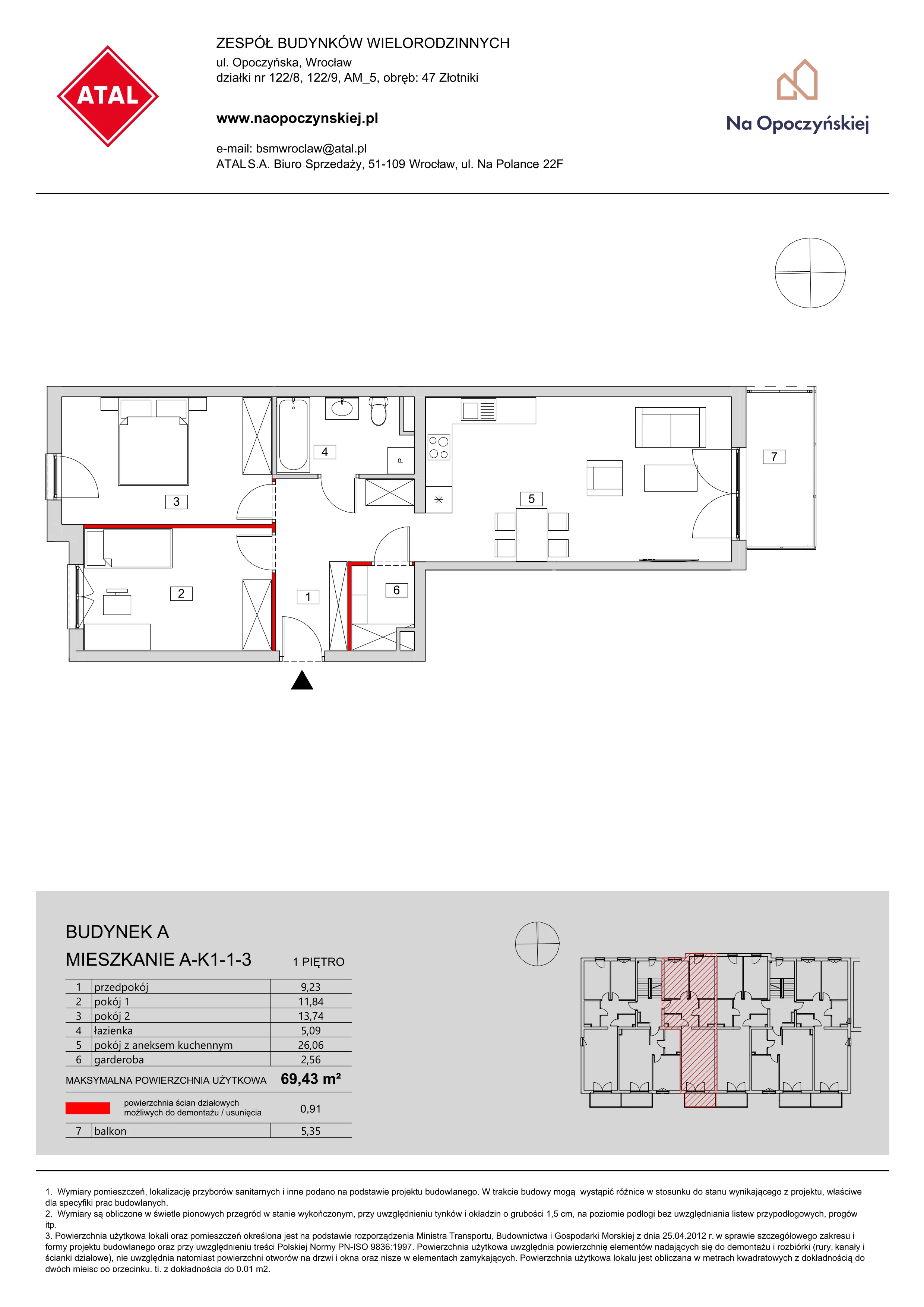 Mieszkanie 69,43 m², piętro 1, oferta nr A-K1-1-3, Na Opoczyńskiej, Wrocław, Fabryczna, ul. Opoczyńska