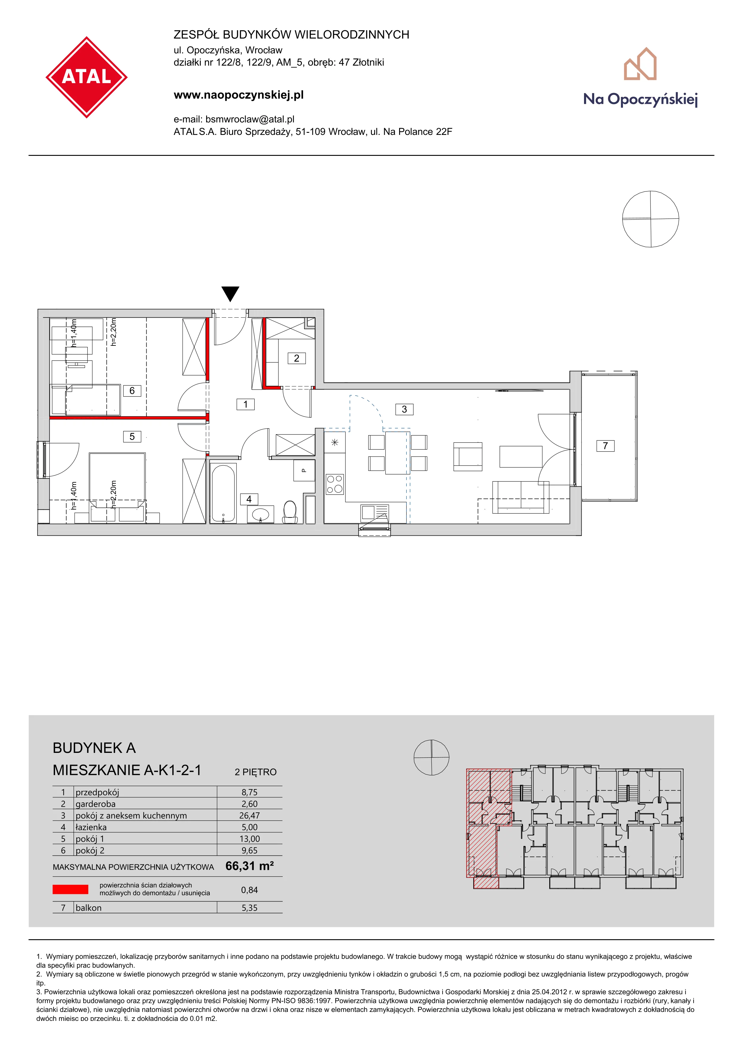 Mieszkanie 66,31 m², piętro 2, oferta nr A-K1-2-1, Na Opoczyńskiej, Wrocław, Fabryczna, ul. Opoczyńska