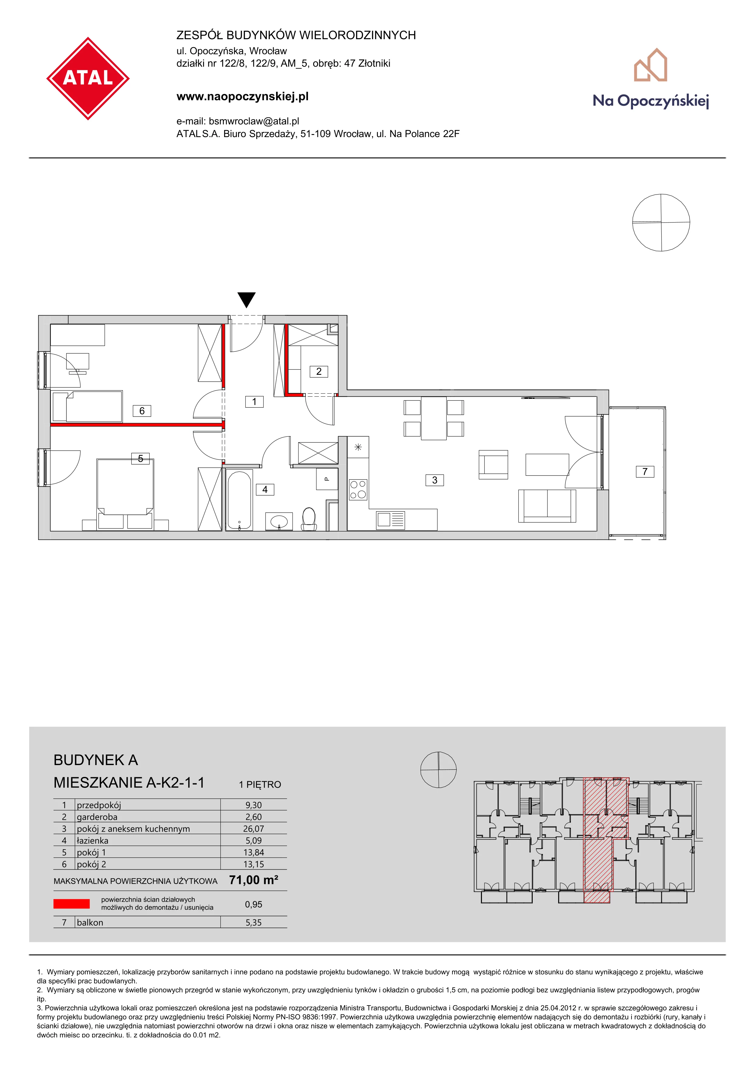 Mieszkanie 71,00 m², piętro 1, oferta nr A-K2-1-1, Na Opoczyńskiej, Wrocław, Fabryczna, ul. Opoczyńska