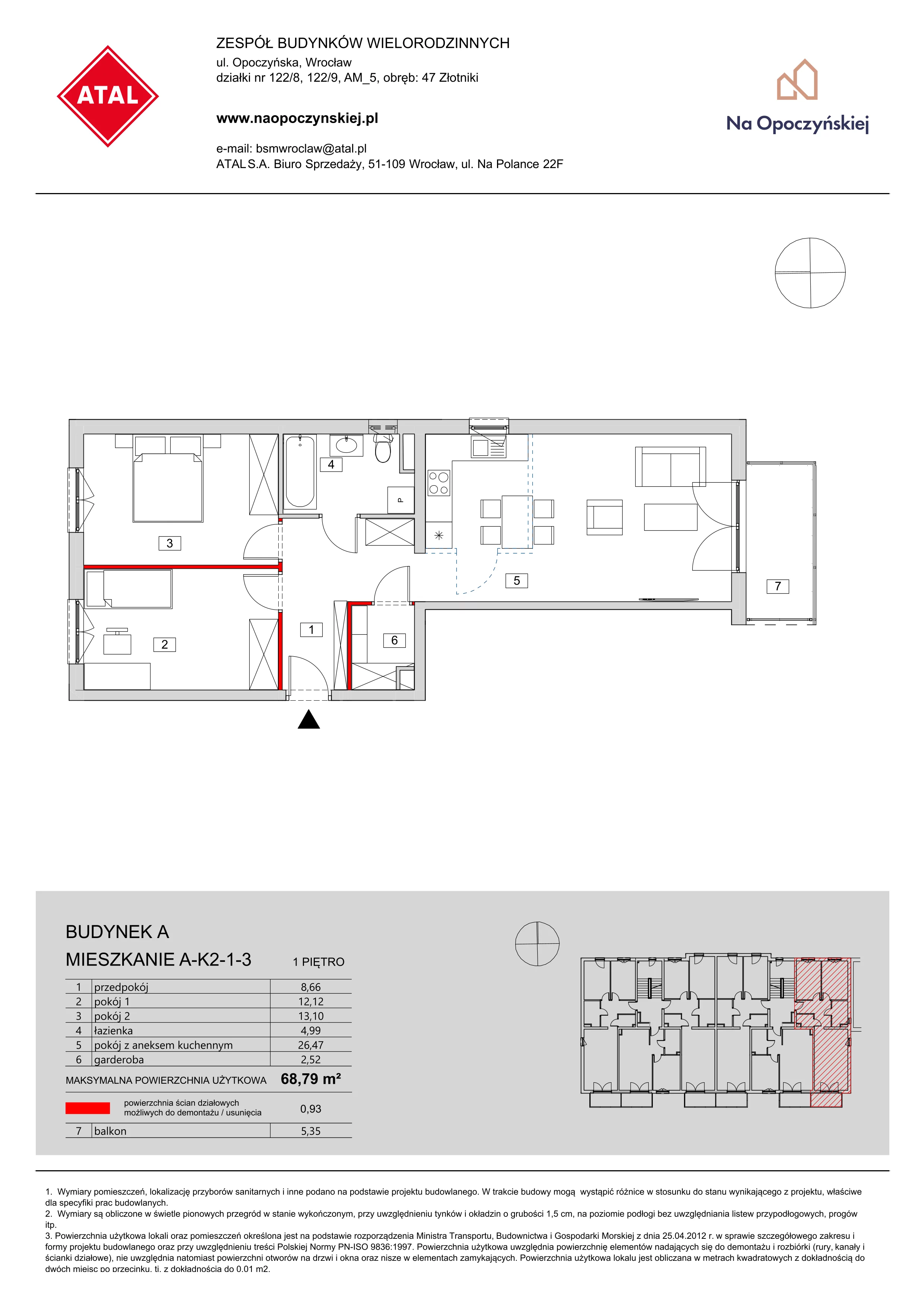 Mieszkanie 68,79 m², piętro 1, oferta nr A-K2-1-3, Na Opoczyńskiej, Wrocław, Fabryczna, ul. Opoczyńska