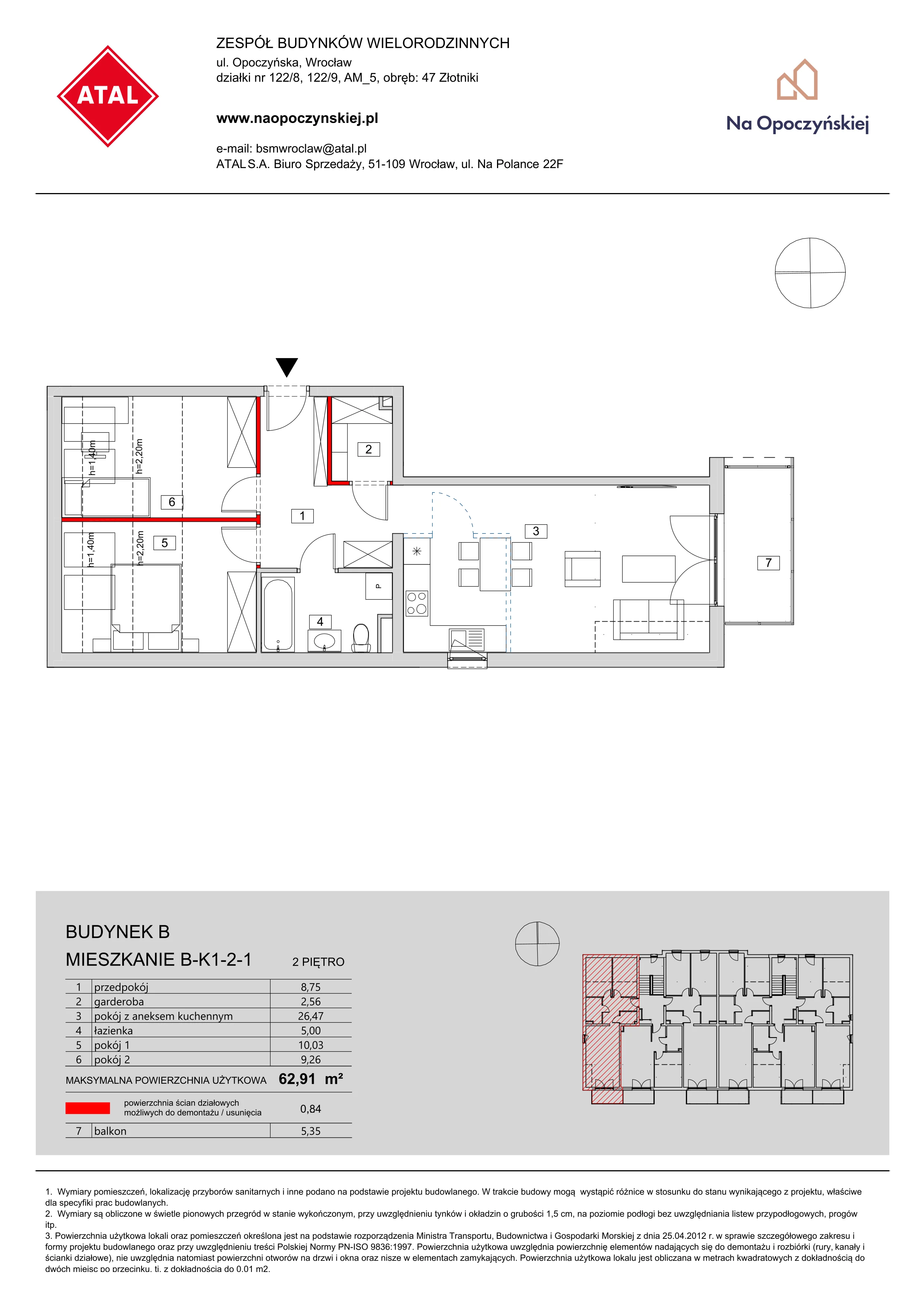 Mieszkanie 62,91 m², piętro 2, oferta nr B-K1-2-1, Na Opoczyńskiej, Wrocław, Fabryczna, ul. Opoczyńska