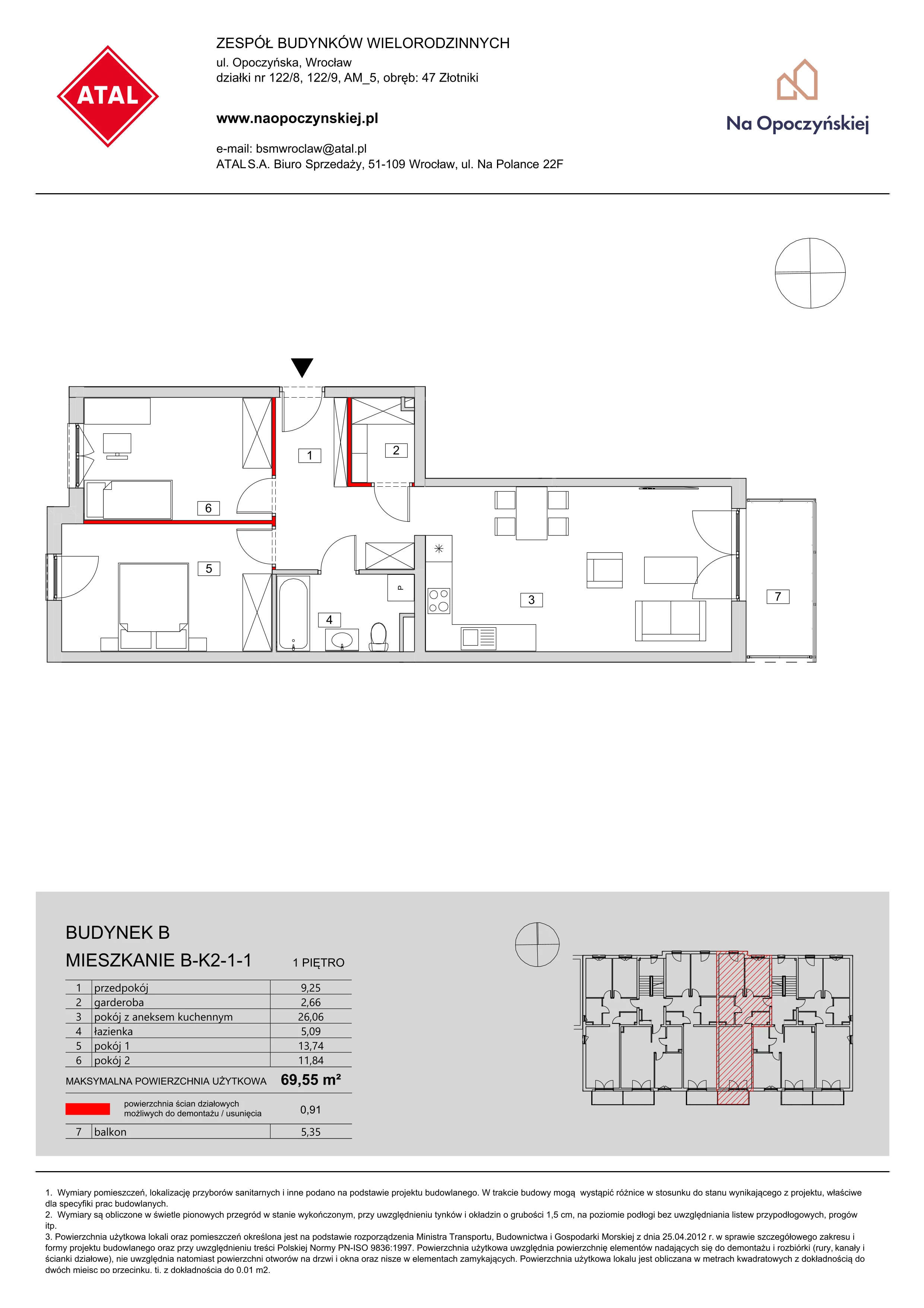 Mieszkanie 69,55 m², piętro 1, oferta nr B-K2-1-1, Na Opoczyńskiej, Wrocław, Fabryczna, ul. Opoczyńska