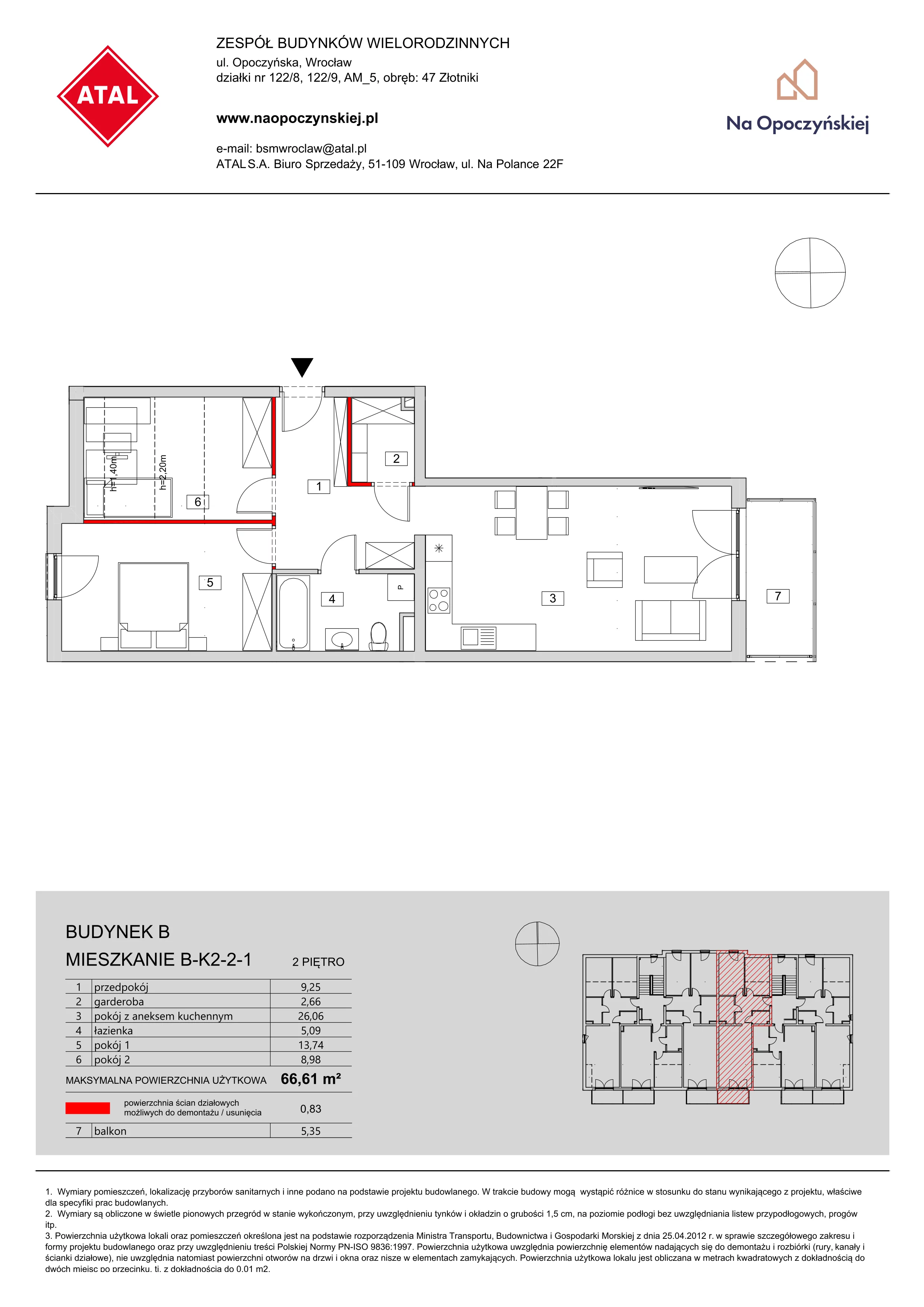 Mieszkanie 66,61 m², piętro 2, oferta nr B-K2-2-1, Na Opoczyńskiej, Wrocław, Fabryczna, ul. Opoczyńska