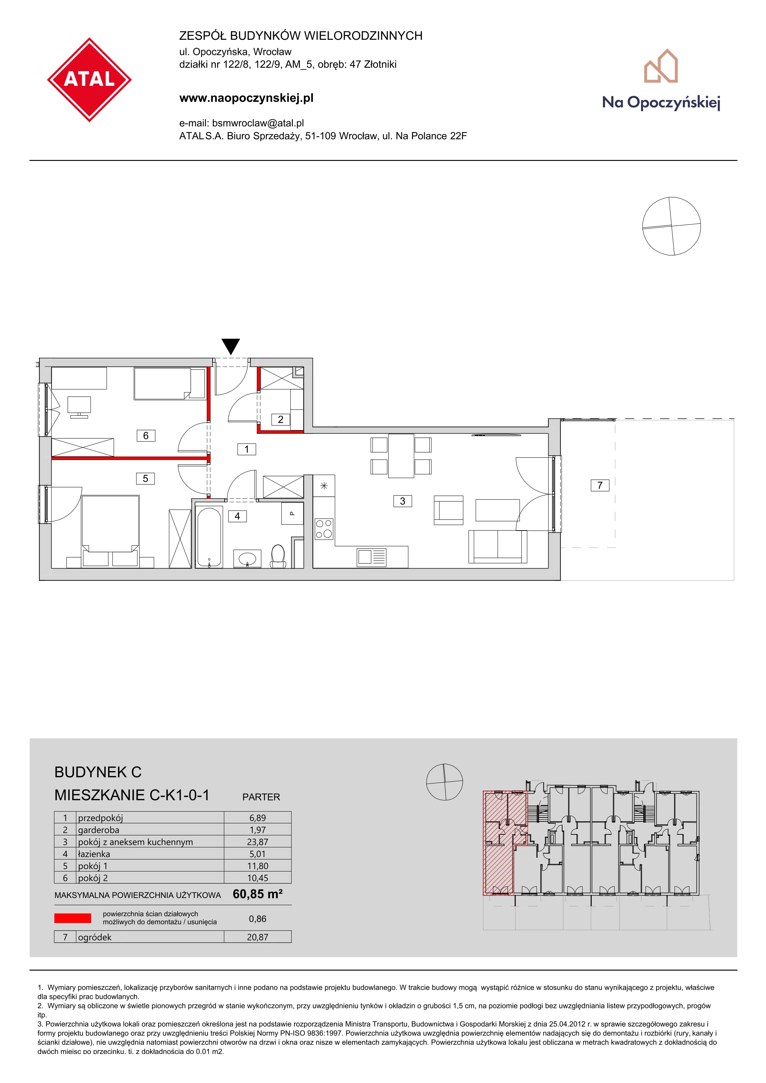 Mieszkanie 60,85 m², parter, oferta nr C-K1-0-1, Na Opoczyńskiej, Wrocław, Fabryczna, ul. Opoczyńska