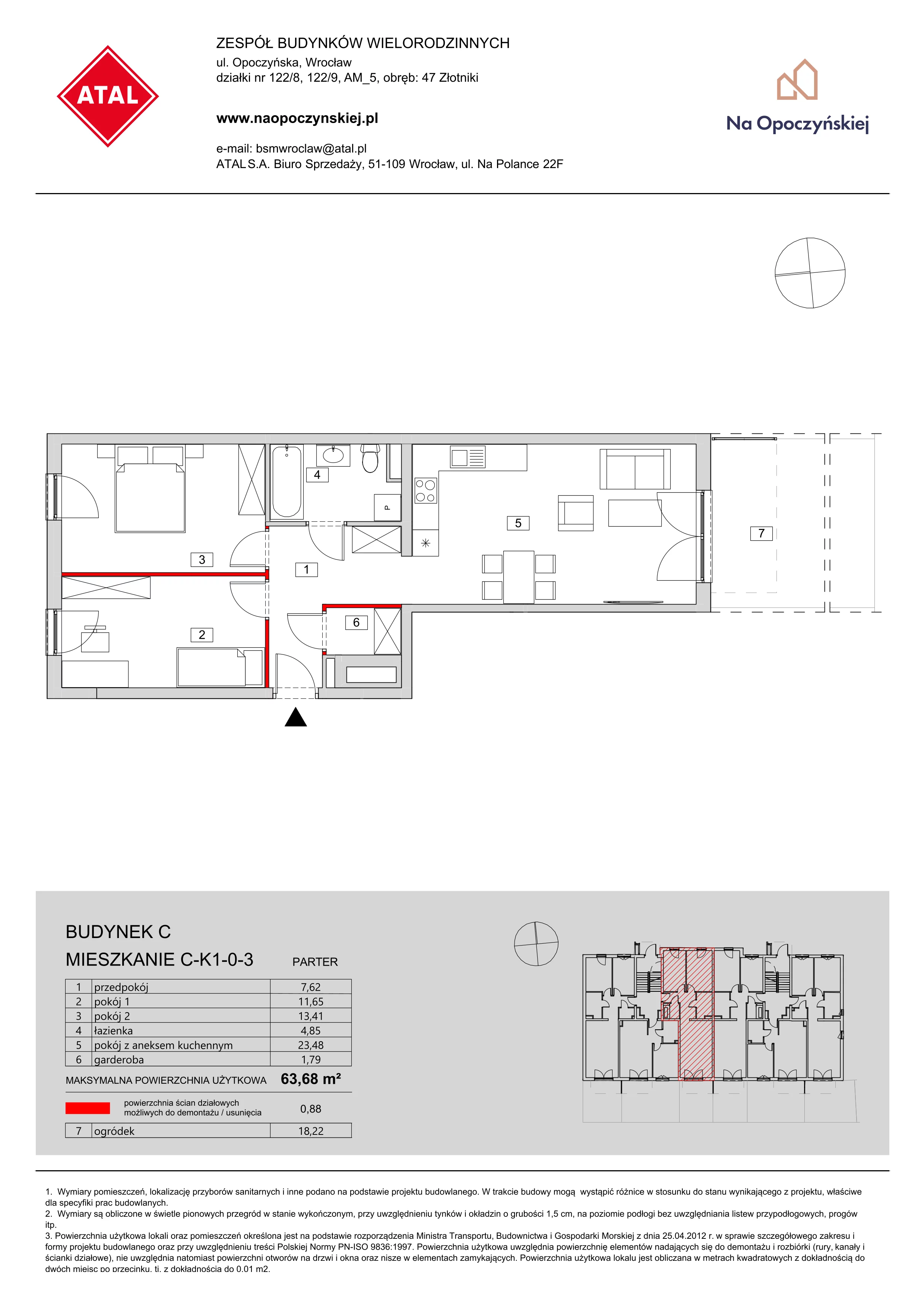 Mieszkanie 63,68 m², parter, oferta nr C-K1-0-3, Na Opoczyńskiej, Wrocław, Fabryczna, ul. Opoczyńska