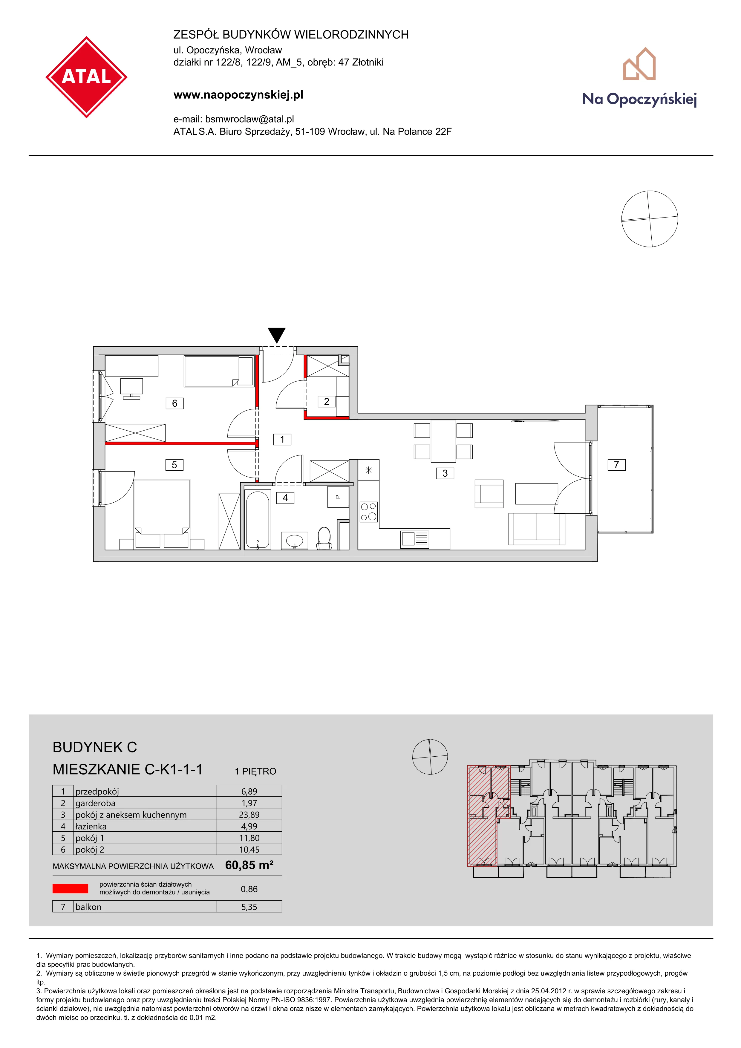 Mieszkanie 61,85 m², piętro 1, oferta nr C-K1-1-1, Na Opoczyńskiej, Wrocław, Fabryczna, ul. Opoczyńska