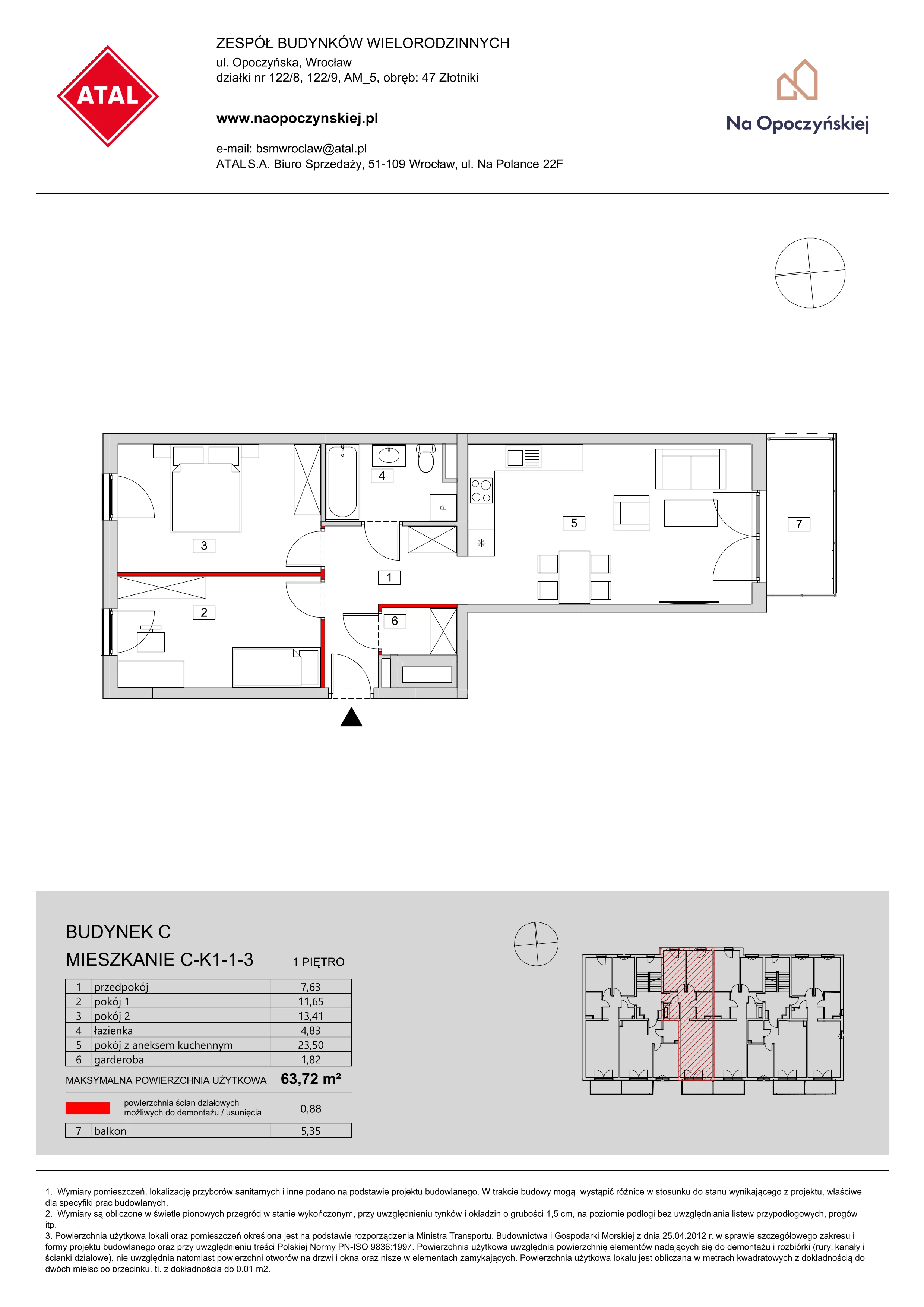 Mieszkanie 63,72 m², piętro 1, oferta nr C-K1-1-3, Na Opoczyńskiej, Wrocław, Fabryczna, ul. Opoczyńska