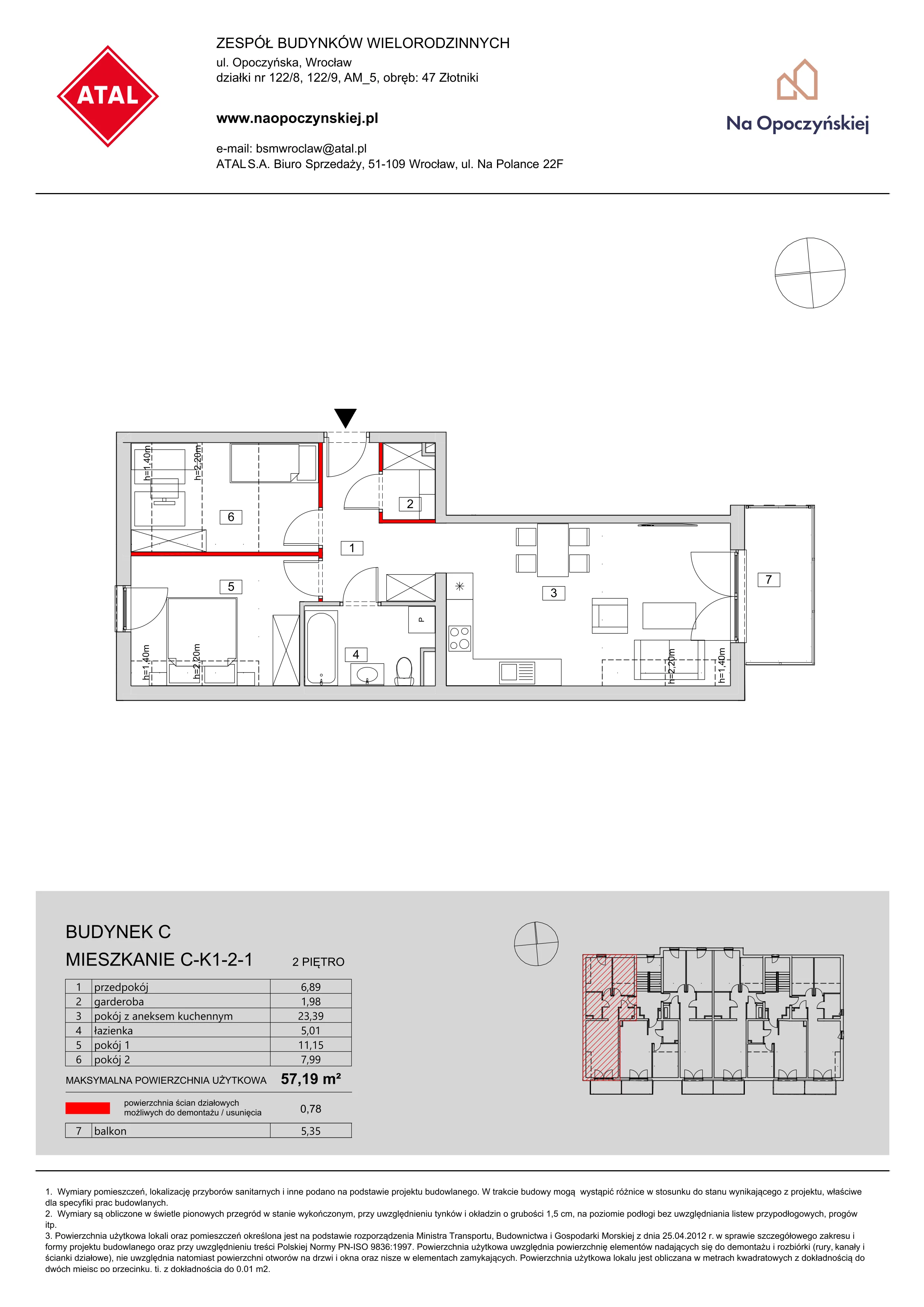 Mieszkanie 57,19 m², piętro 2, oferta nr C-K1-2-1, Na Opoczyńskiej, Wrocław, Fabryczna, ul. Opoczyńska