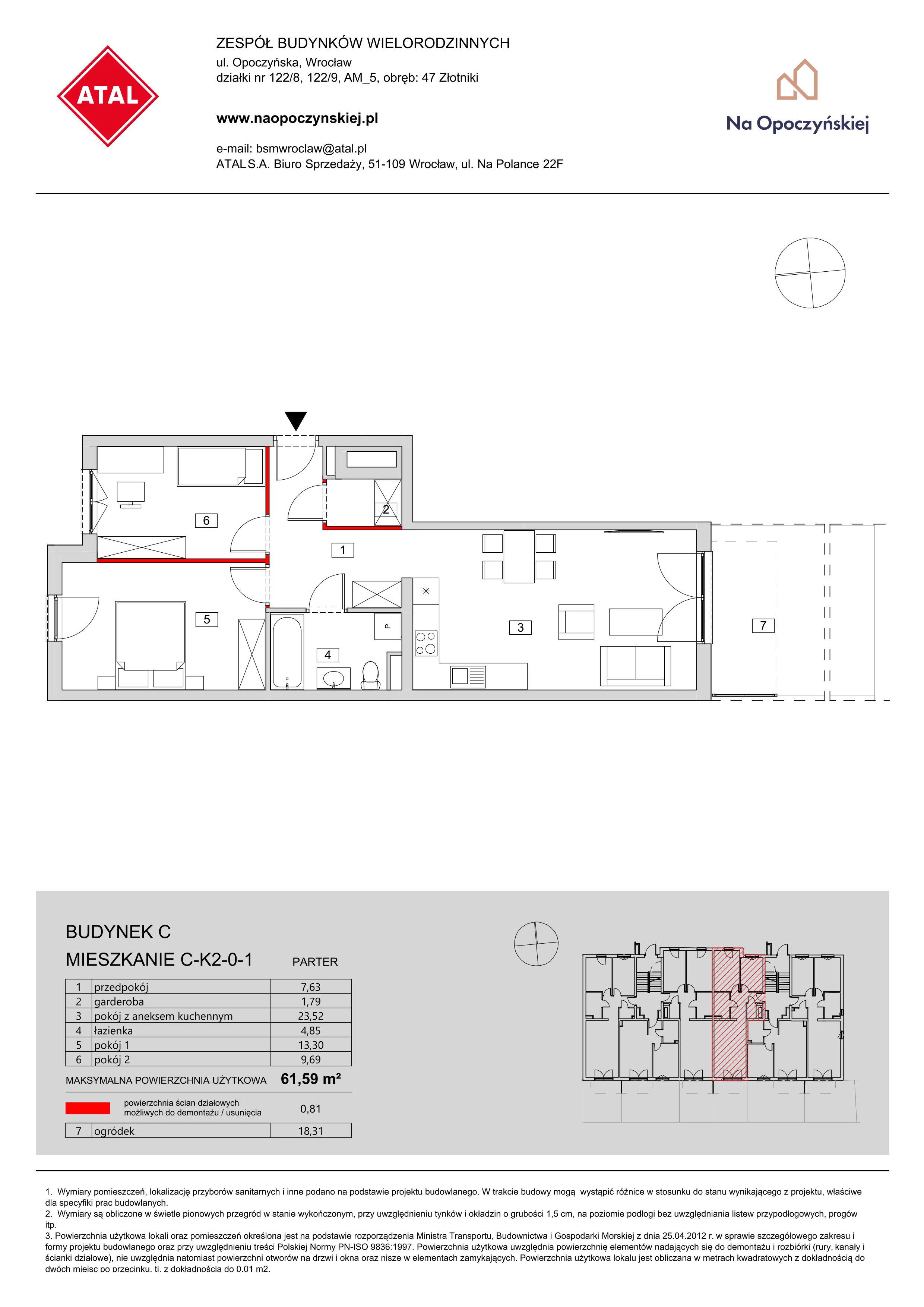 Mieszkanie 61,59 m², parter, oferta nr C-K2-0-1, Na Opoczyńskiej, Wrocław, Fabryczna, ul. Opoczyńska