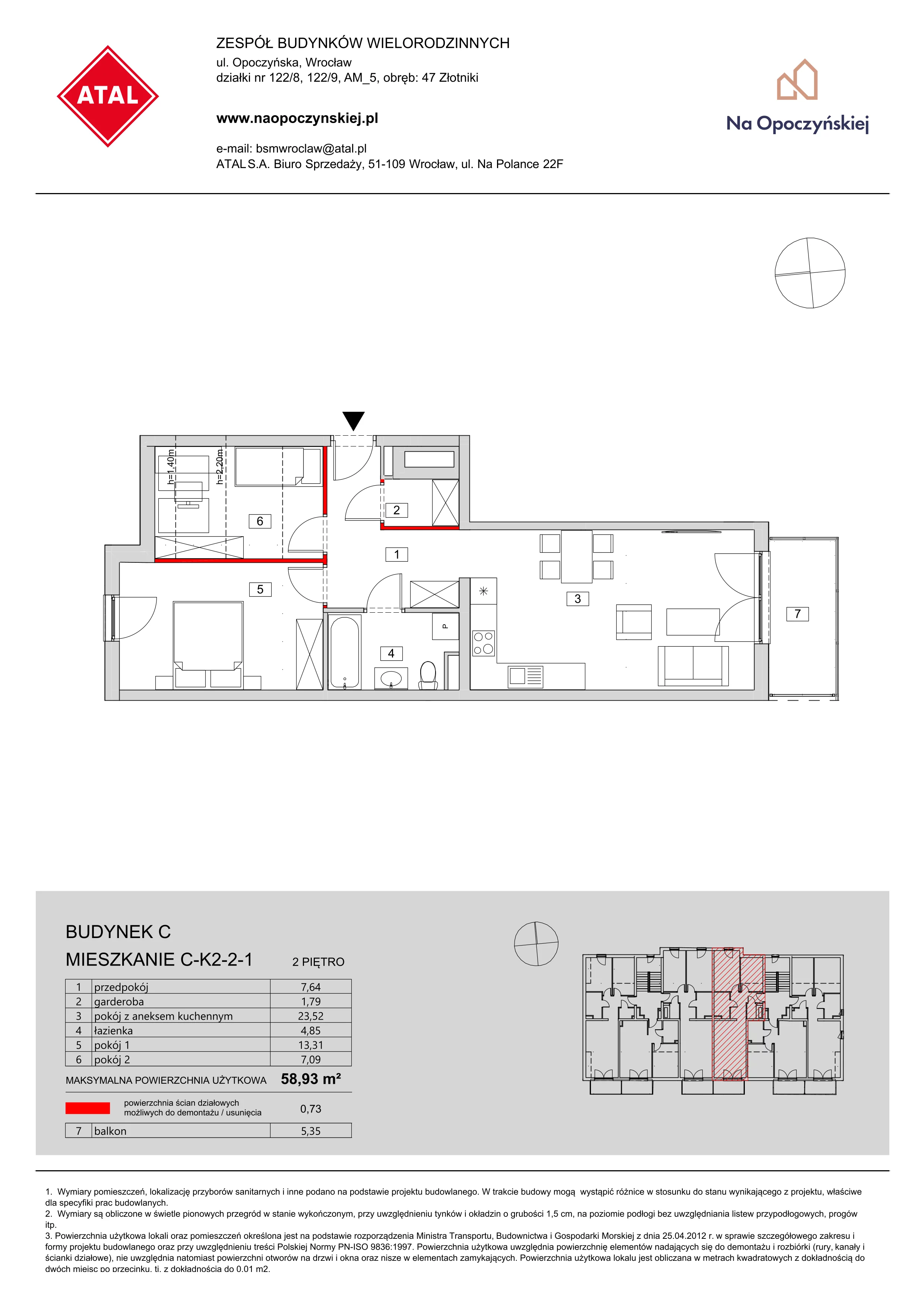 Mieszkanie 58,93 m², piętro 2, oferta nr C-K2-2-1, Na Opoczyńskiej, Wrocław, Fabryczna, ul. Opoczyńska