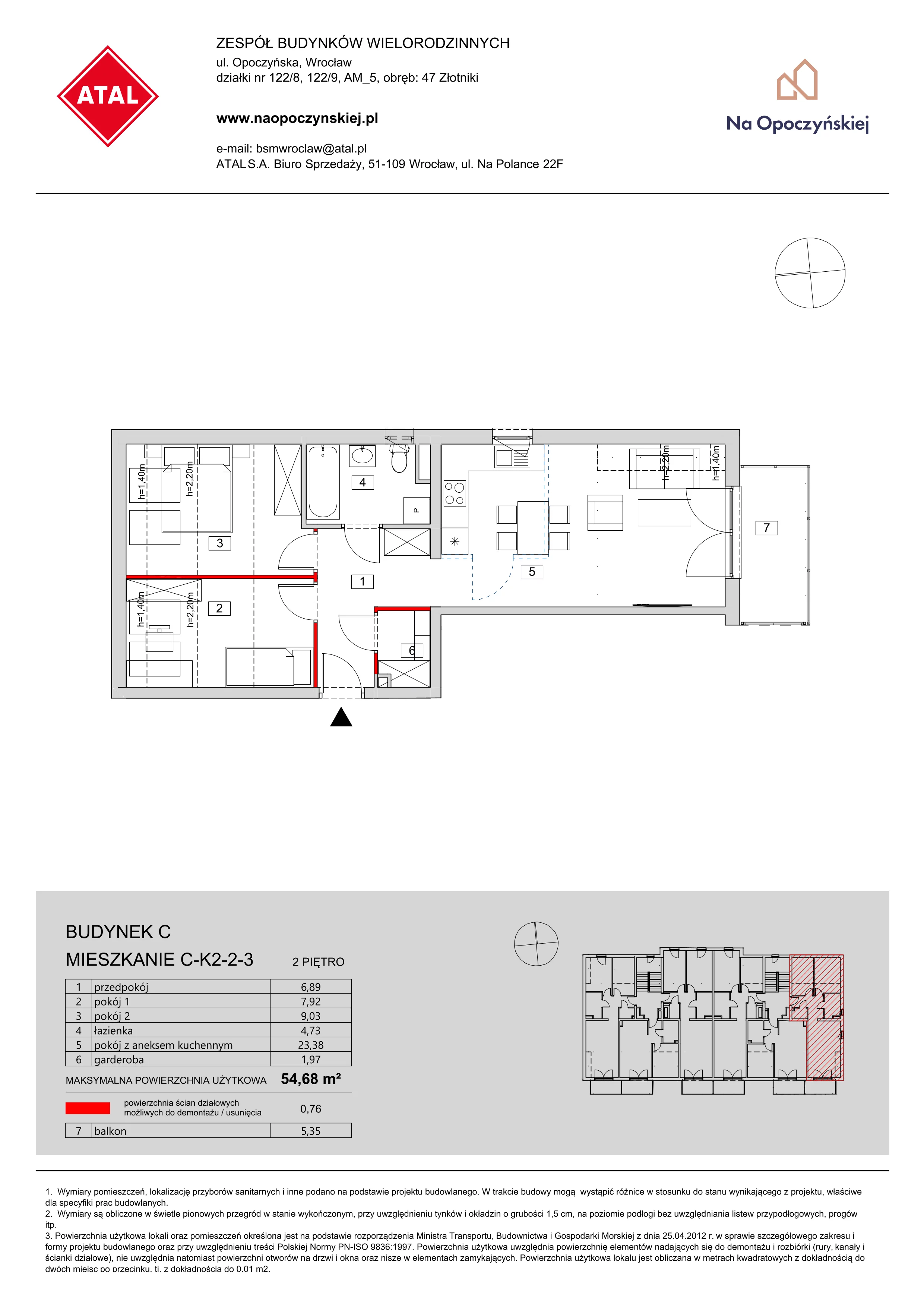 Mieszkanie 54,68 m², piętro 2, oferta nr C-K2-2-3, Na Opoczyńskiej, Wrocław, Fabryczna, ul. Opoczyńska