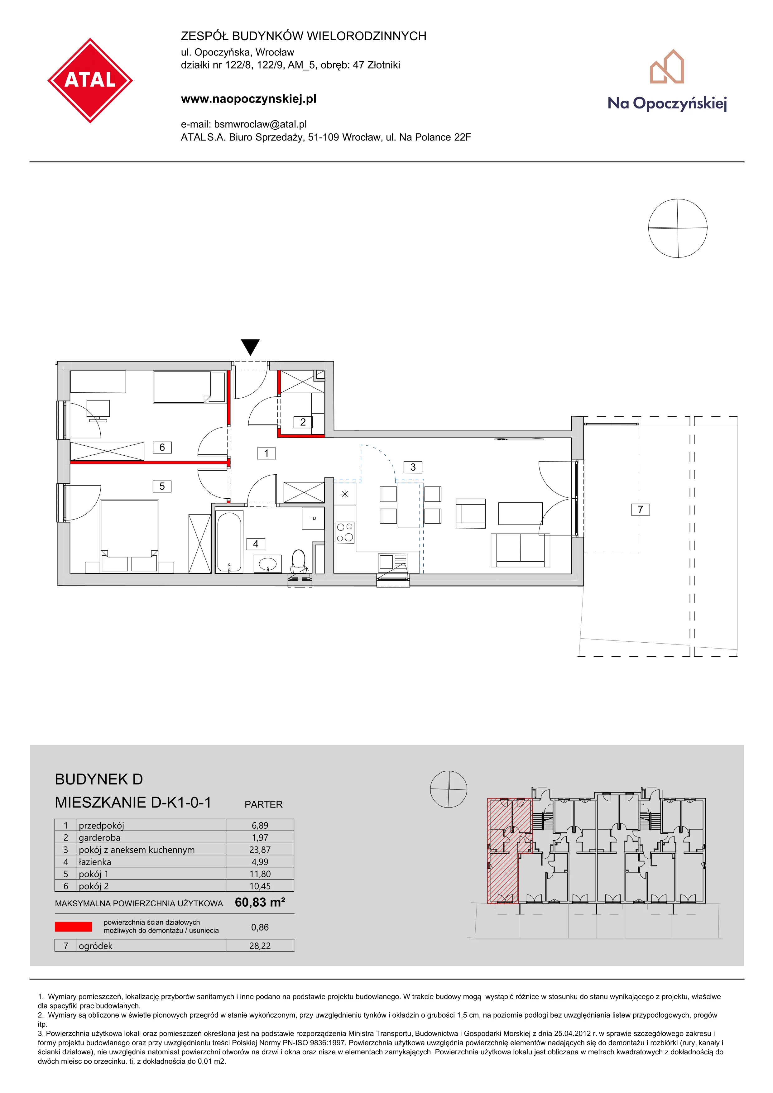 Mieszkanie 60,83 m², parter, oferta nr D-K1-0-1, Na Opoczyńskiej, Wrocław, Fabryczna, ul. Opoczyńska