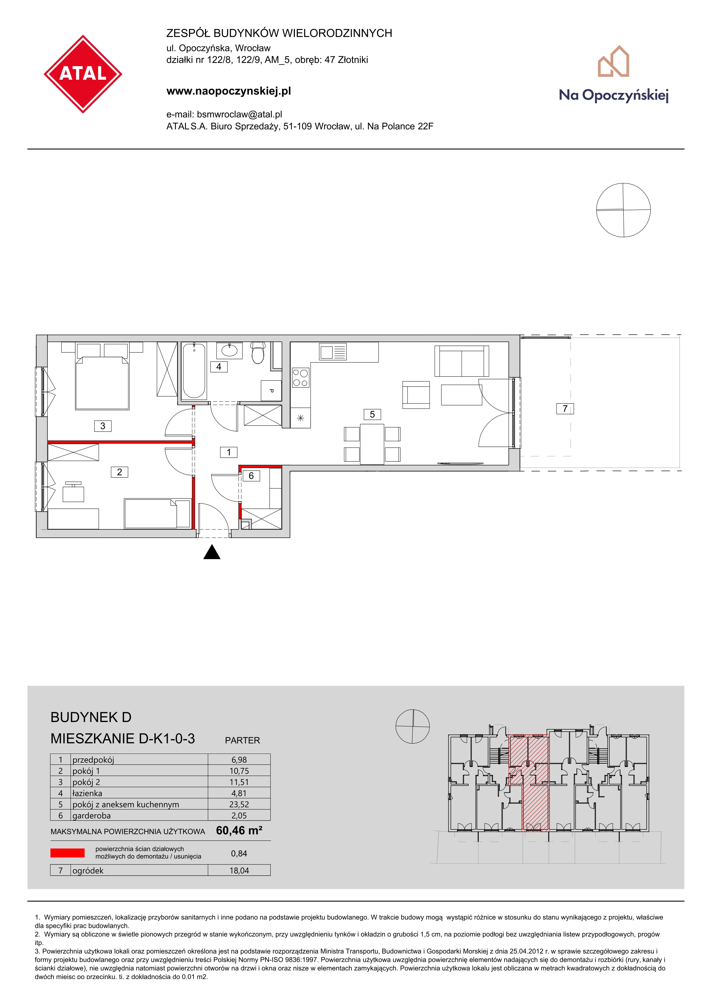 Mieszkanie 60,46 m², parter, oferta nr D-K1-0-3, Na Opoczyńskiej, Wrocław, Fabryczna, ul. Opoczyńska