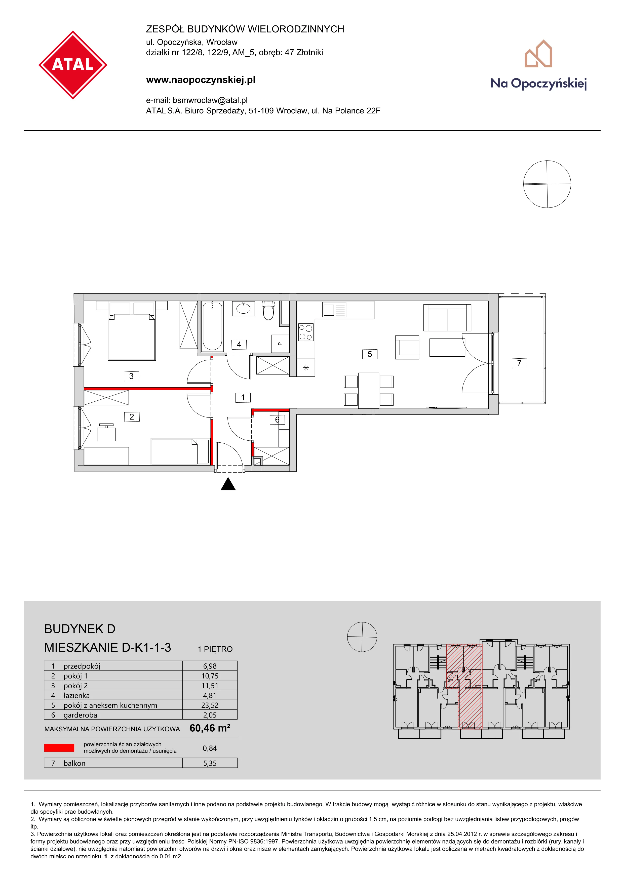 Mieszkanie 60,46 m², piętro 1, oferta nr D-K1-1-3, Na Opoczyńskiej, Wrocław, Fabryczna, ul. Opoczyńska