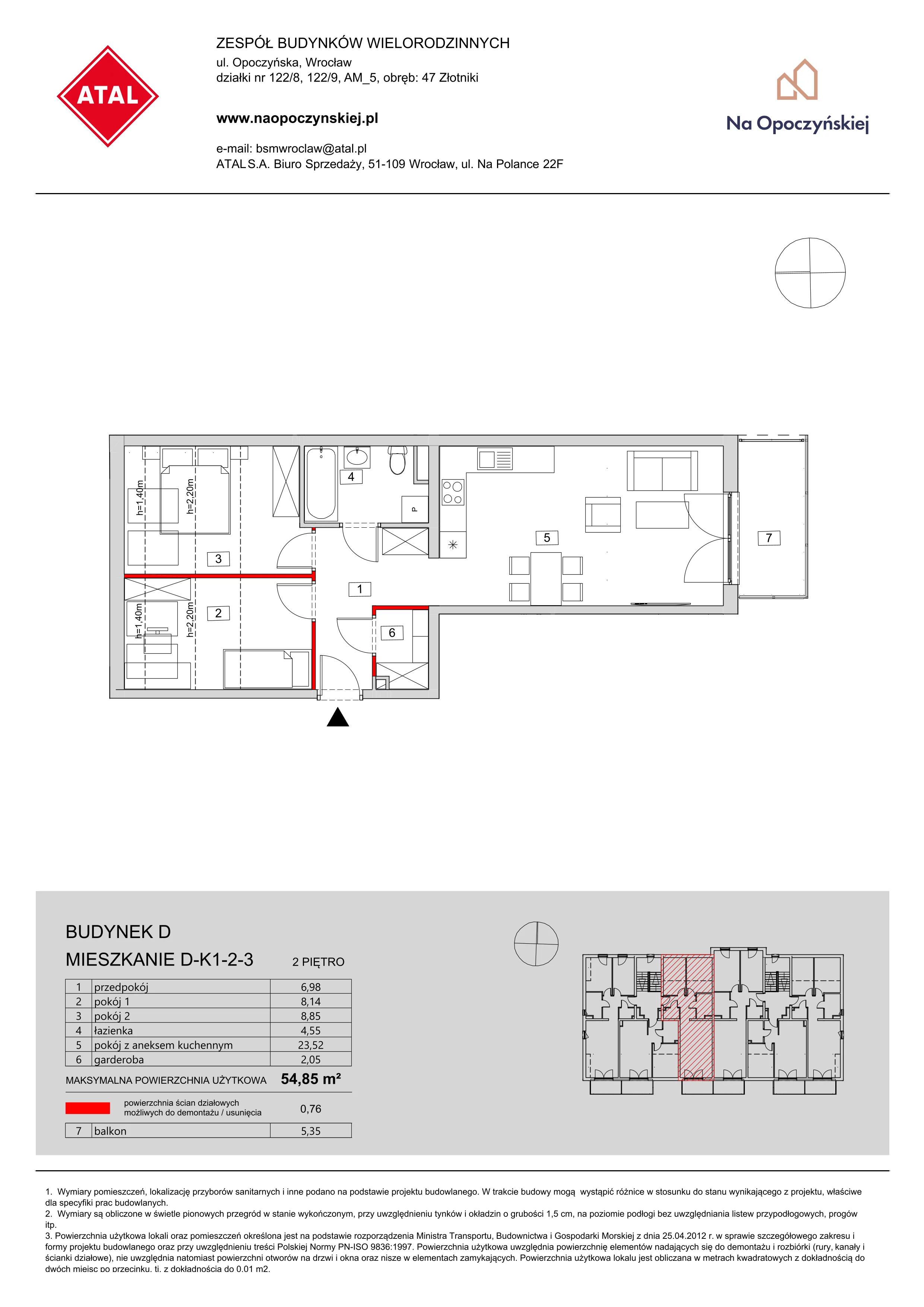 Mieszkanie 54,85 m², piętro 2, oferta nr D-K1-2-3, Na Opoczyńskiej, Wrocław, Fabryczna, ul. Opoczyńska