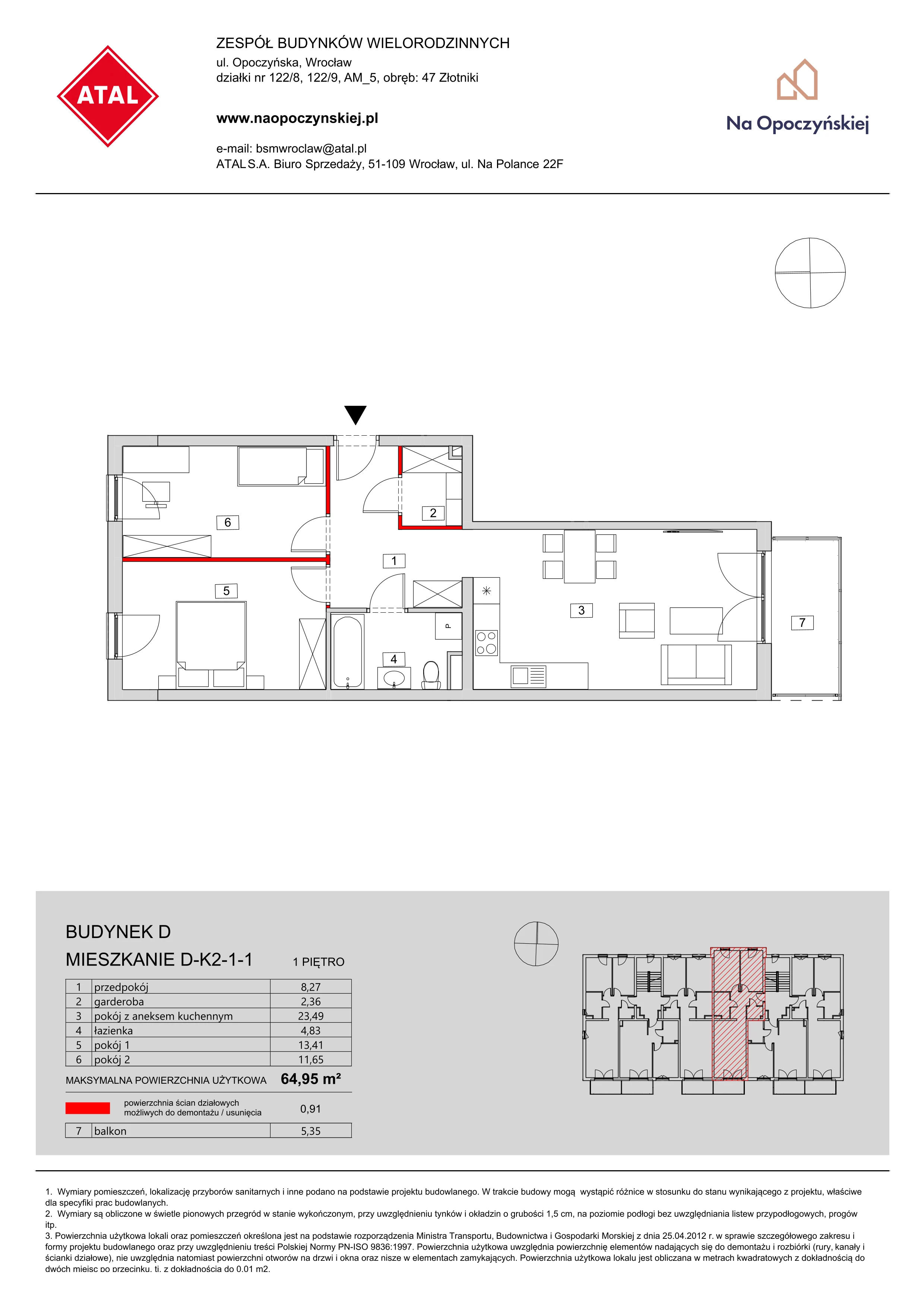 Mieszkanie 64,95 m², piętro 1, oferta nr D-K2-1-1, Na Opoczyńskiej, Wrocław, Fabryczna, ul. Opoczyńska