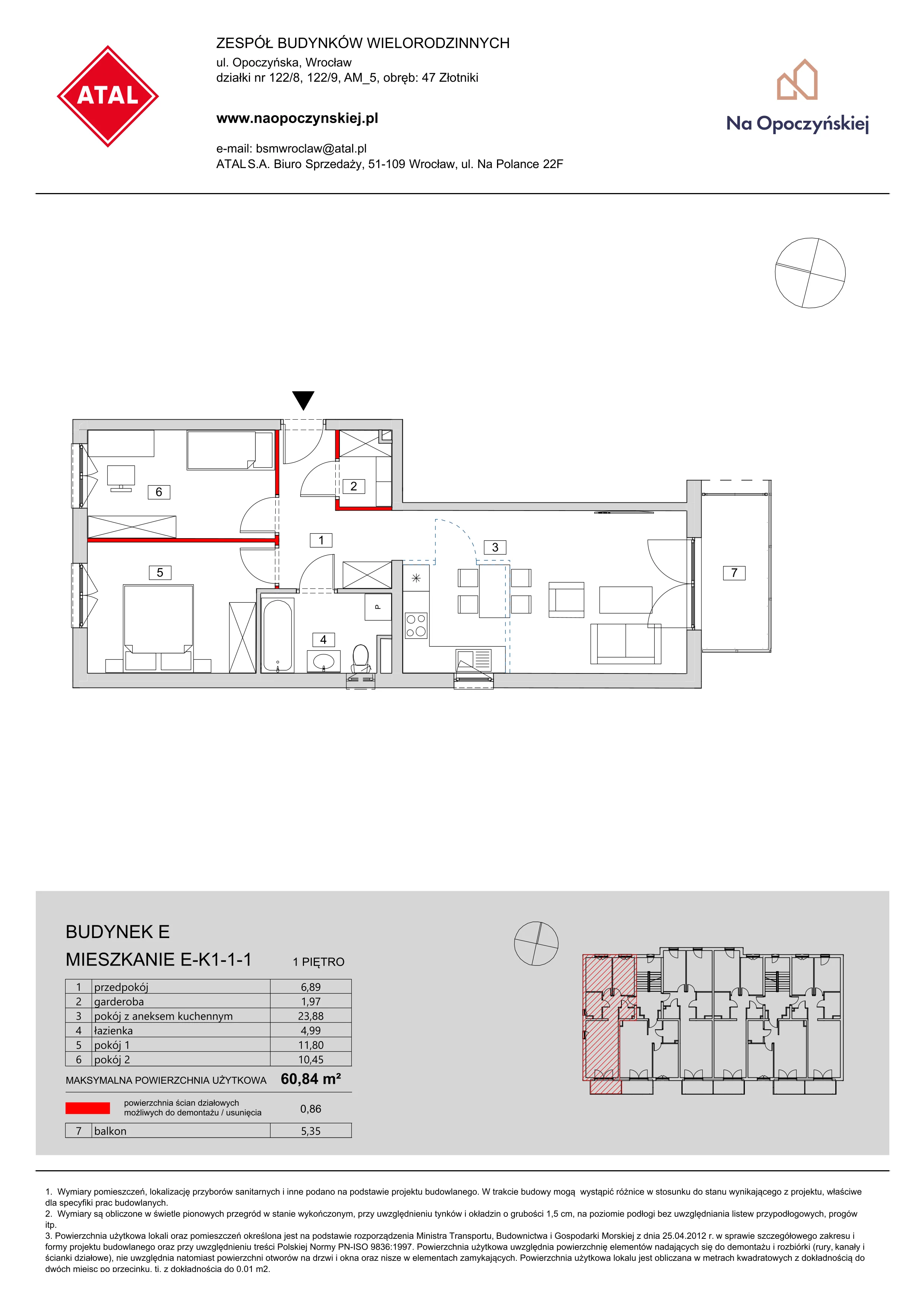 Mieszkanie 60,84 m², piętro 1, oferta nr E-K1-1-1, Na Opoczyńskiej, Wrocław, Fabryczna, ul. Opoczyńska