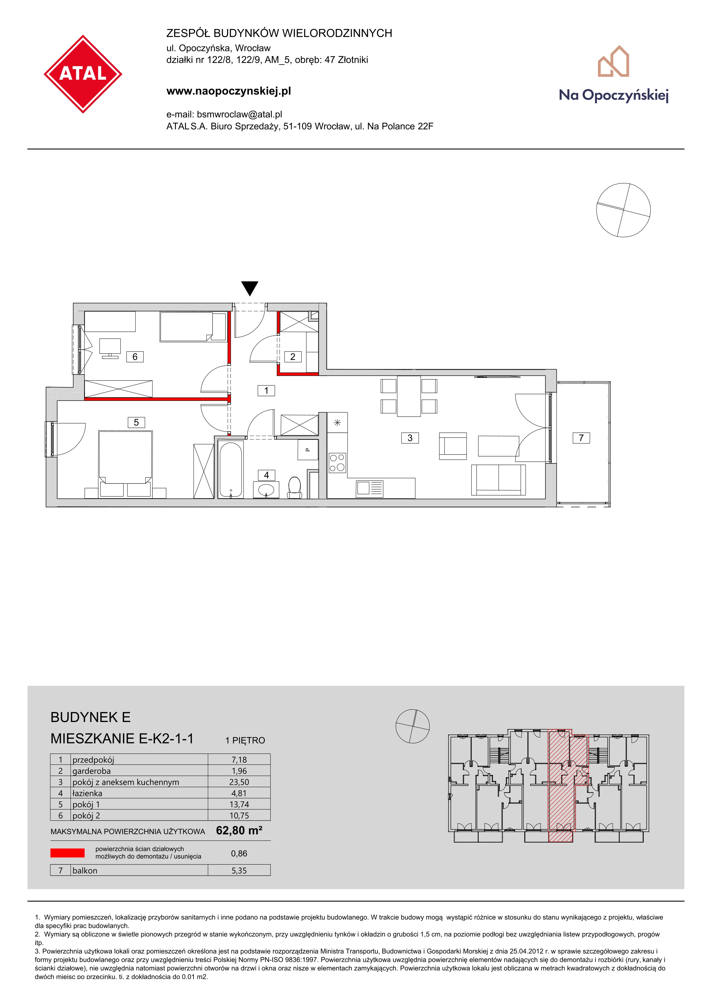 Mieszkanie 62,80 m², piętro 1, oferta nr E-K2-1-1, Na Opoczyńskiej, Wrocław, Fabryczna, ul. Opoczyńska