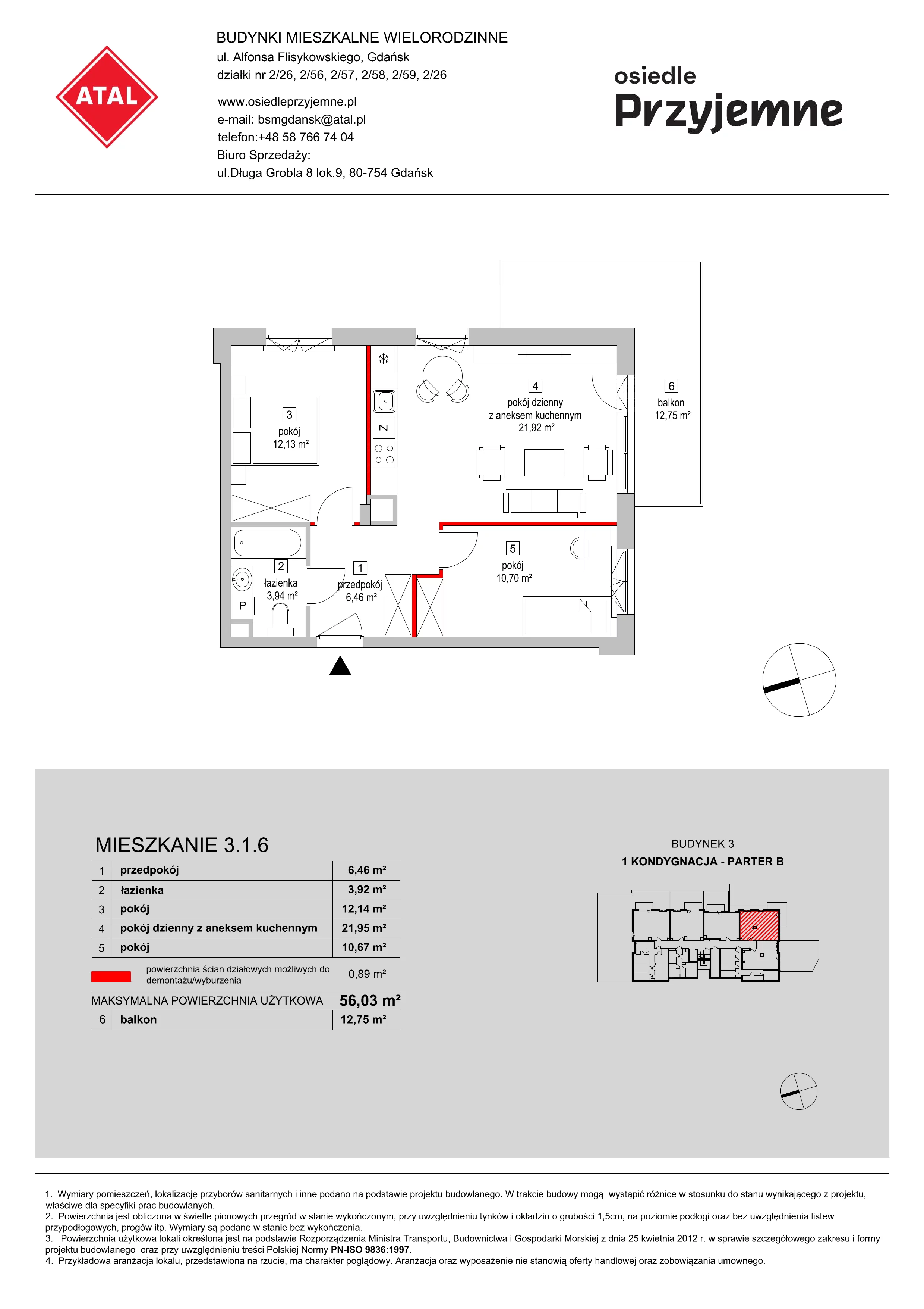 Mieszkanie 56,03 m², parter, oferta nr 3.1.6, Osiedle Przyjemne - etap II, Gdańsk, Jasień, ul. Flisykowskiego