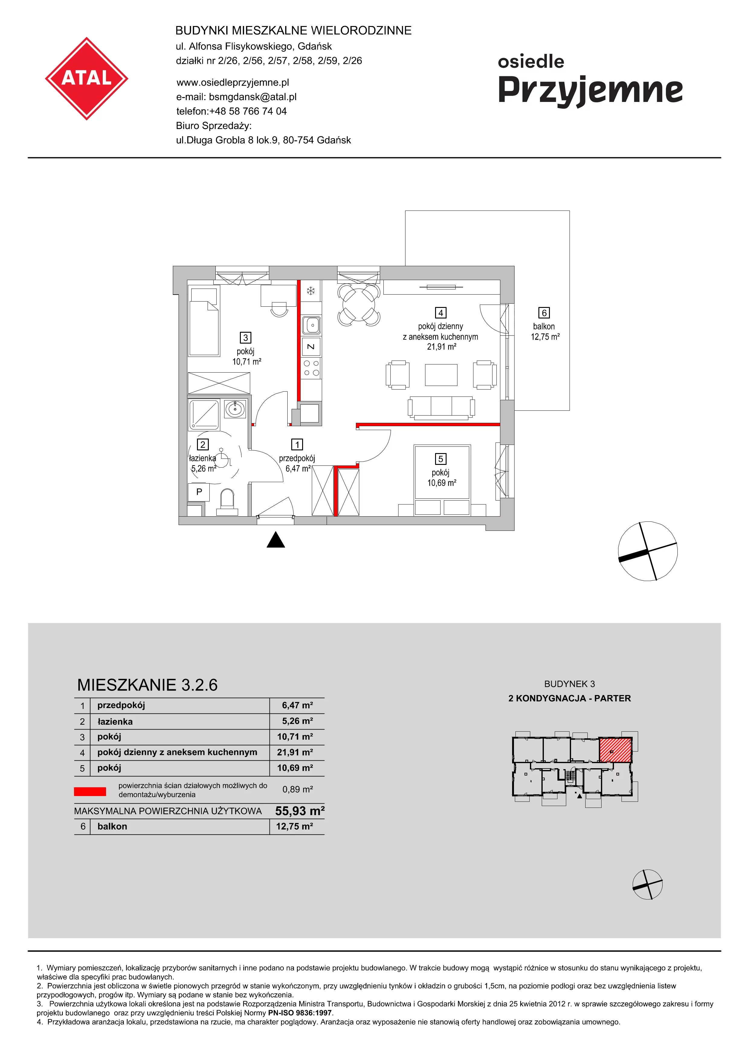 Mieszkanie 55,93 m², parter, oferta nr 3.2.6, Osiedle Przyjemne - etap II, Gdańsk, Jasień, ul. Flisykowskiego