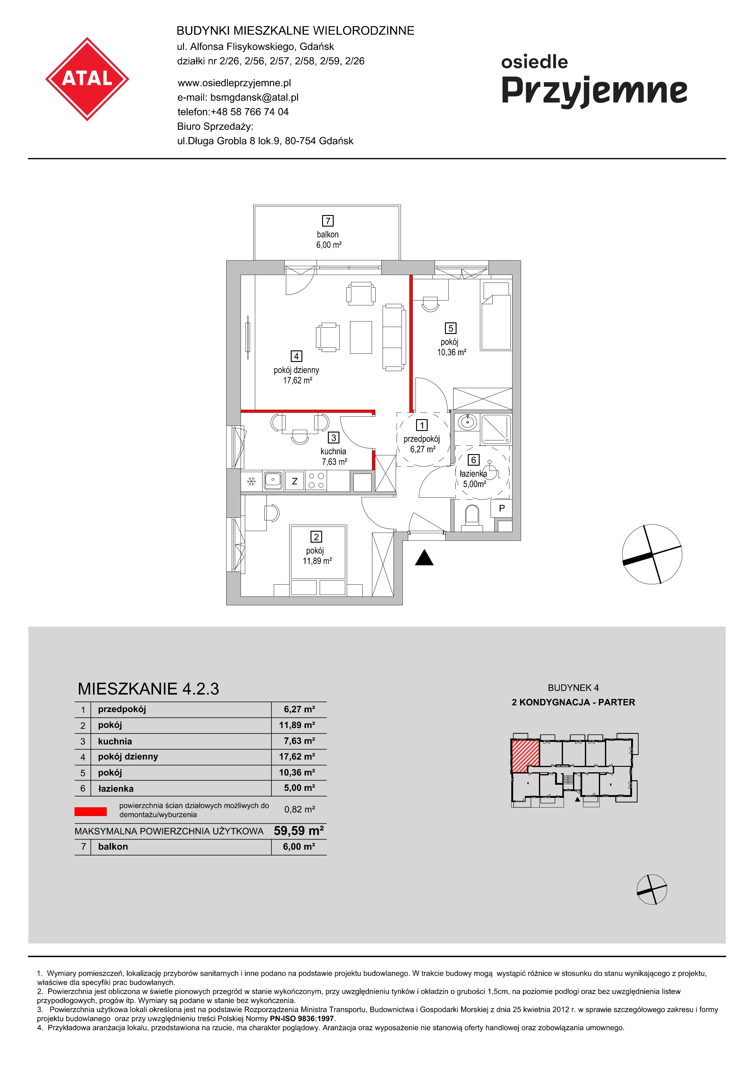 Mieszkanie 59,59 m², parter, oferta nr 4.2.3, Osiedle Przyjemne - etap II, Gdańsk, Jasień, ul. Flisykowskiego