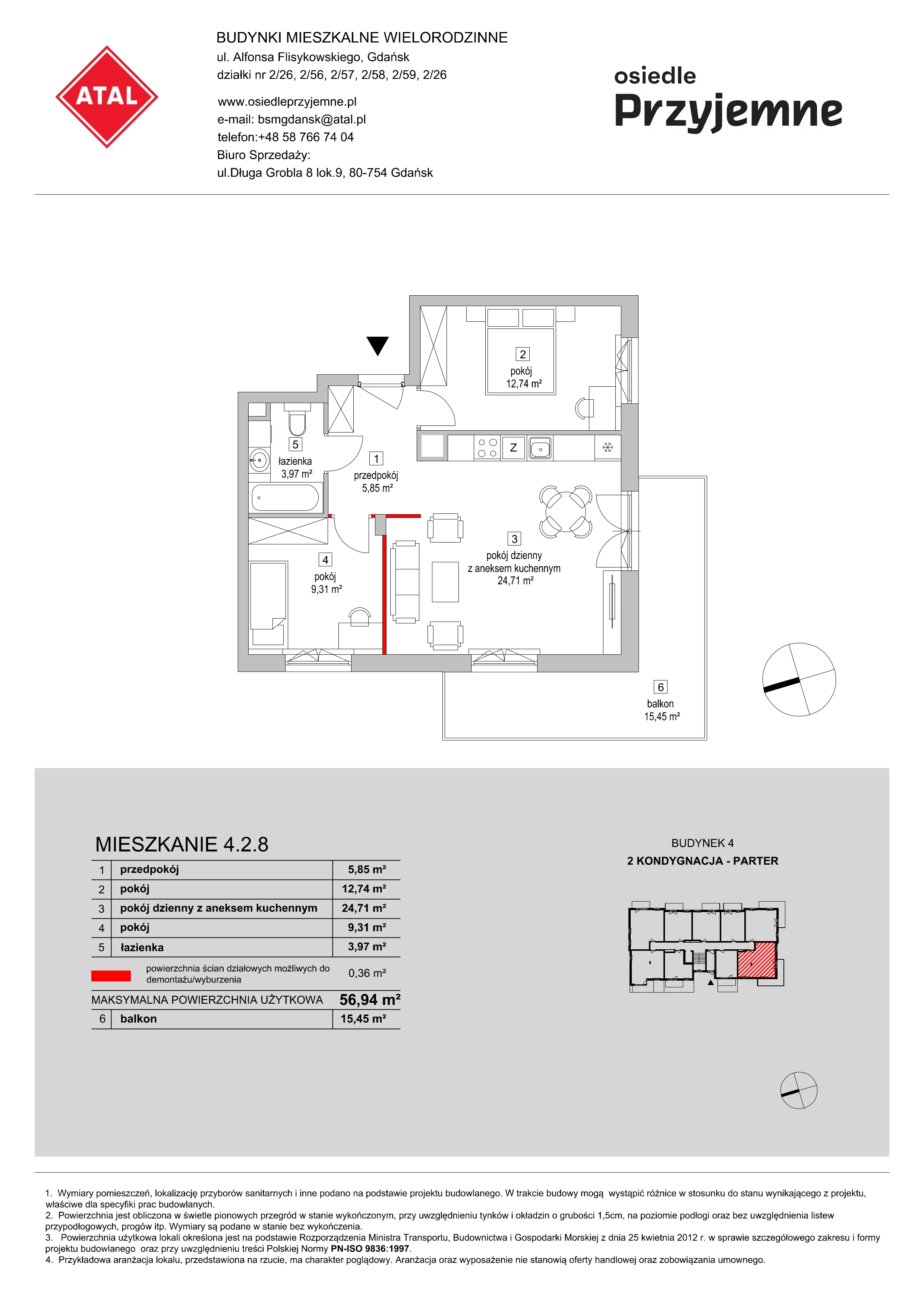 Mieszkanie 56,94 m², parter, oferta nr 4.2.8, Osiedle Przyjemne - etap II, Gdańsk, Jasień, ul. Flisykowskiego