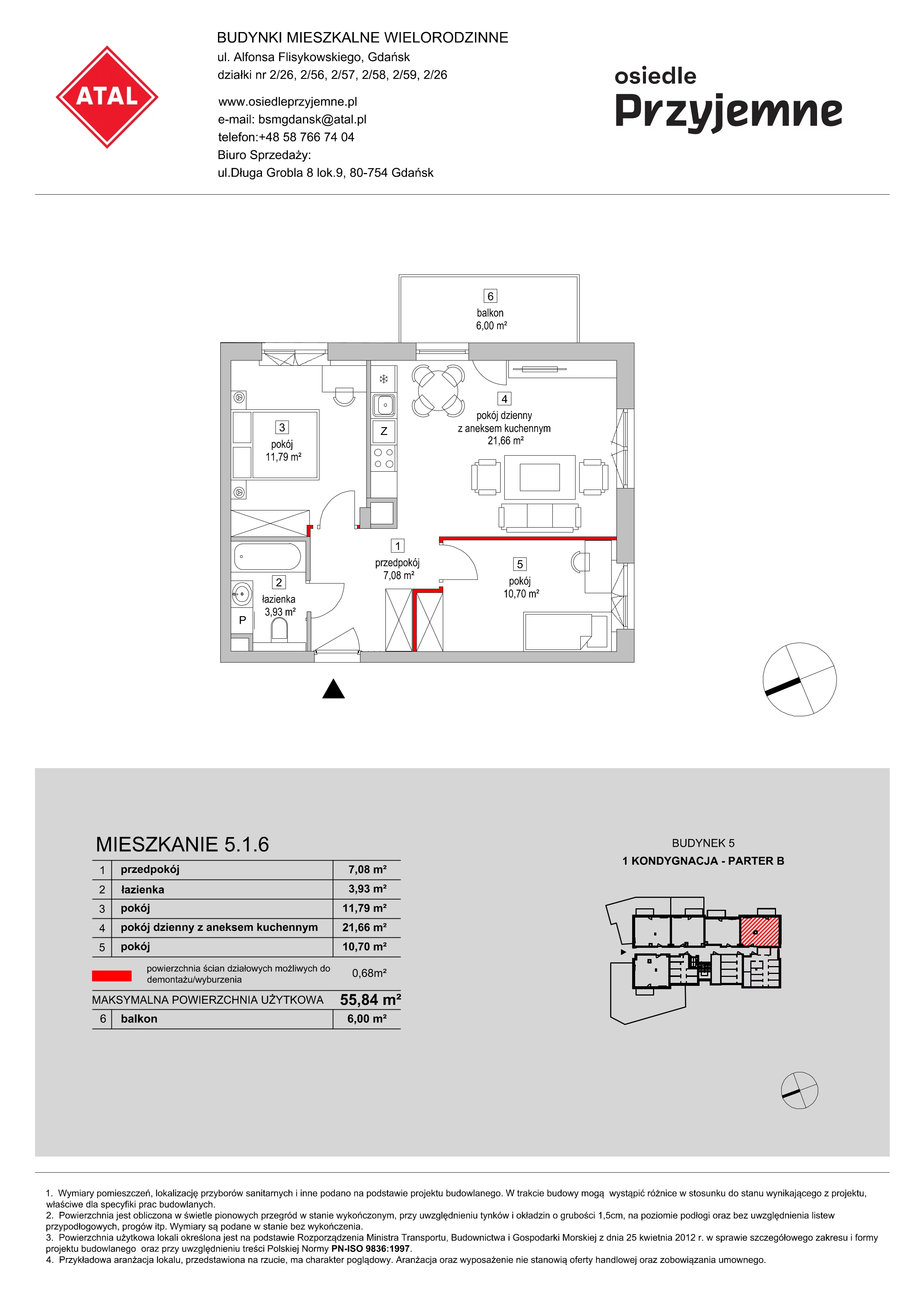 Mieszkanie 55,84 m², parter, oferta nr 5.1.6, Osiedle Przyjemne - etap II, Gdańsk, Jasień, ul. Flisykowskiego