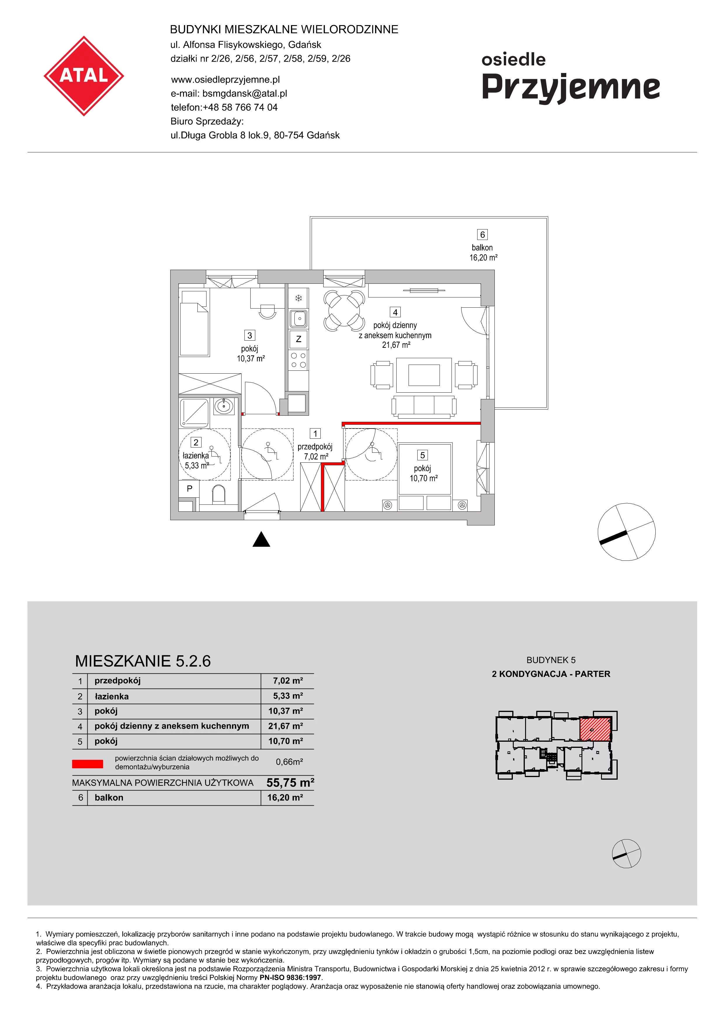 Mieszkanie 55,75 m², parter, oferta nr 5.2.6, Osiedle Przyjemne - etap II, Gdańsk, Jasień, ul. Flisykowskiego