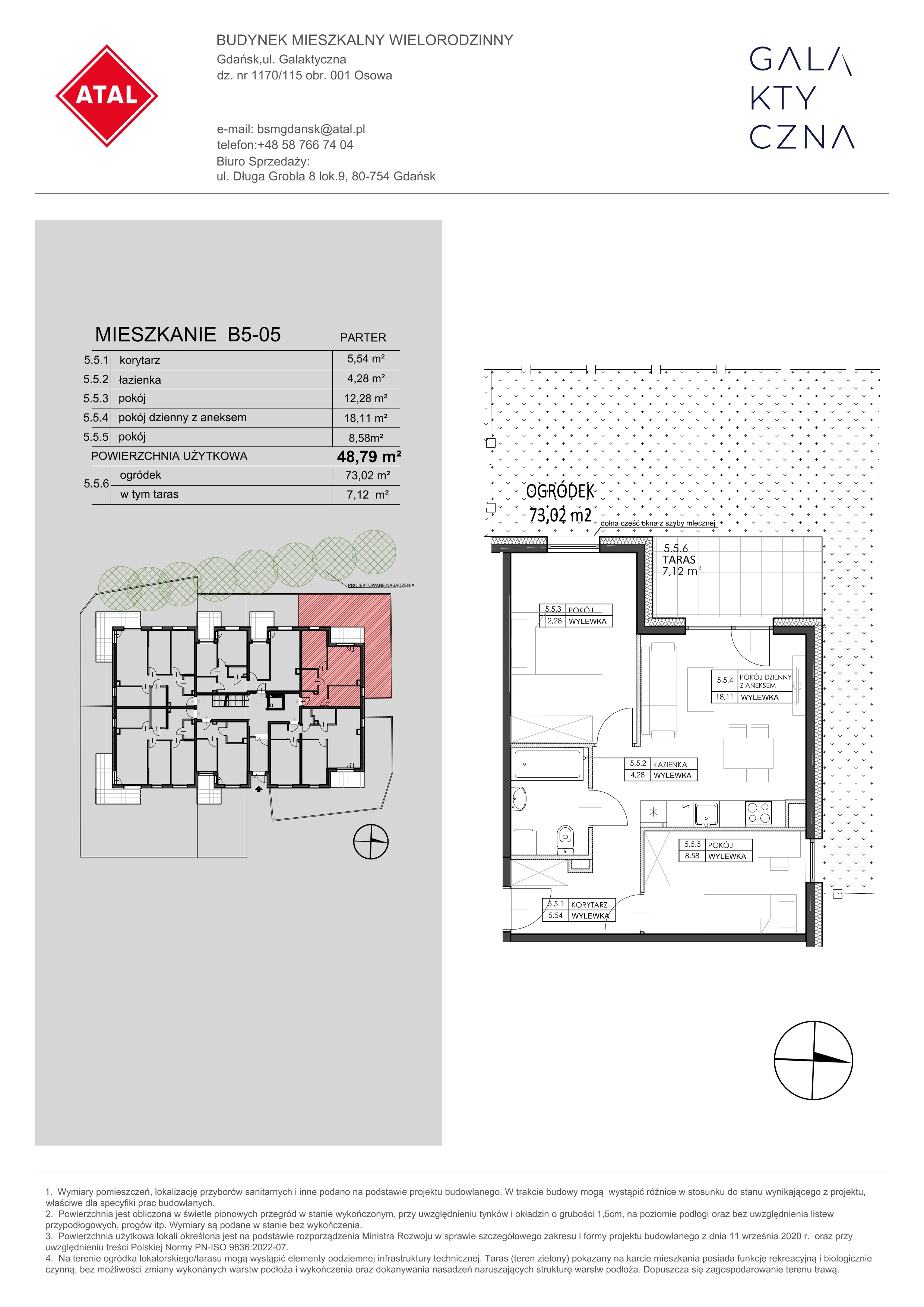 Mieszkanie 48,79 m², parter, oferta nr B5-05, Galaktyczna, Gdańsk, Osowa, ul. Galaktyczna