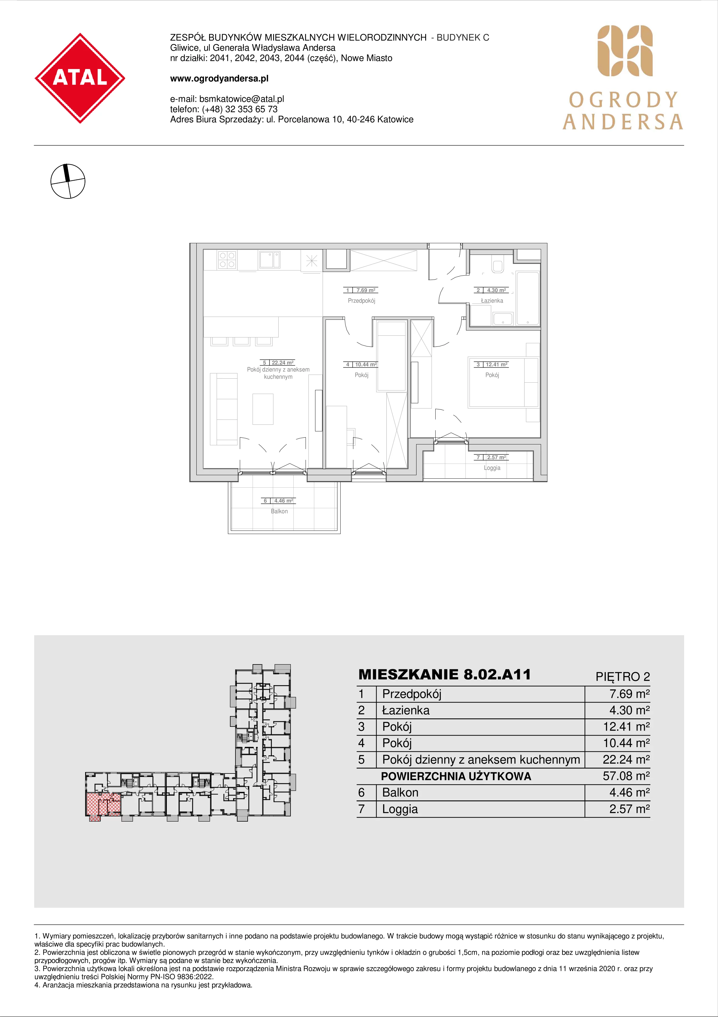 Mieszkanie 57,08 m², piętro 2, oferta nr 8.02.A11, Ogrody Andersa II, Gliwice, Wojska Polskiego, ul. Generała Władysława Andersa