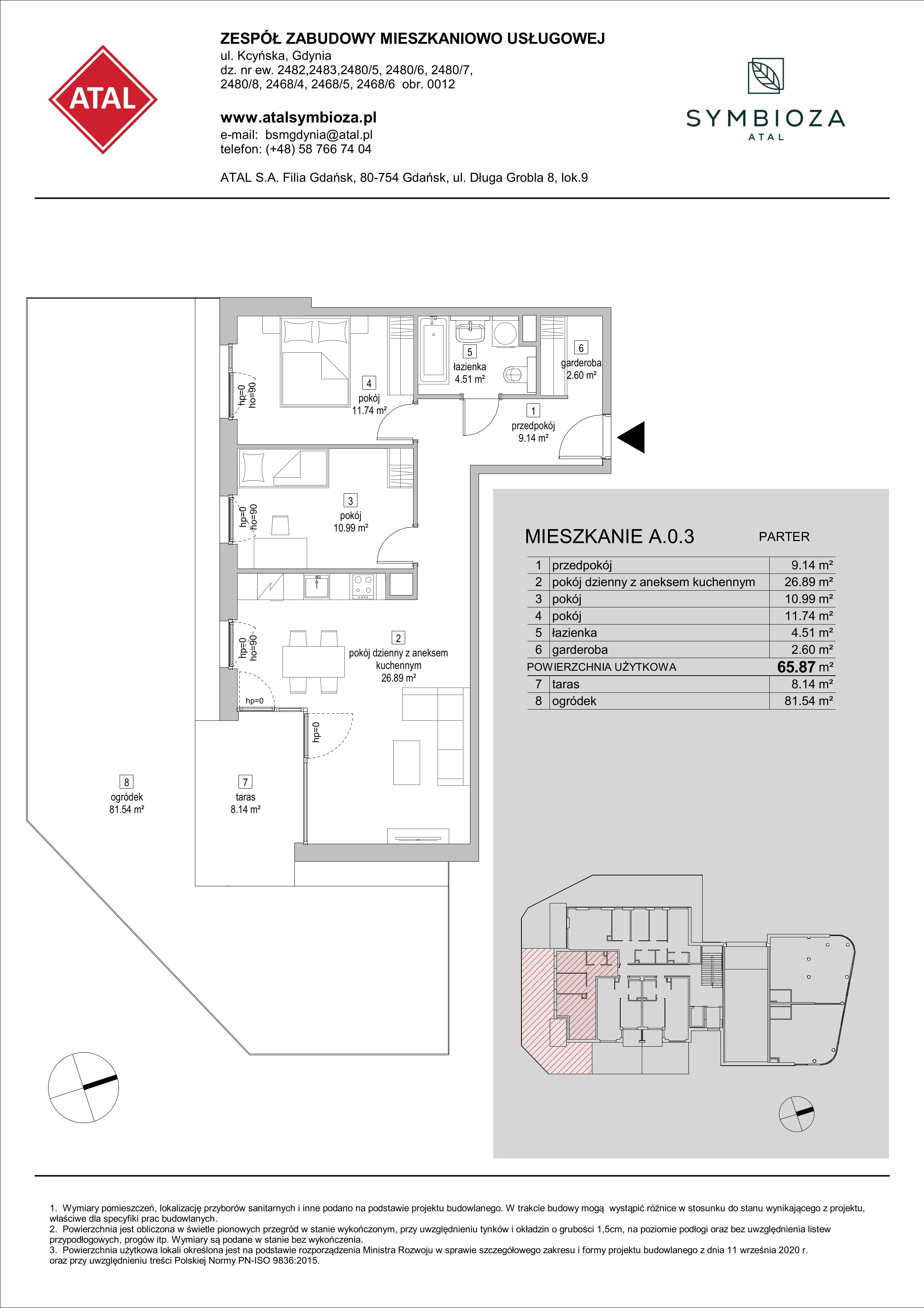 Mieszkanie 65,87 m², parter, oferta nr A.0.3, ATAL Symbioza, Gdynia, Cisowa, ul. Kcyńska