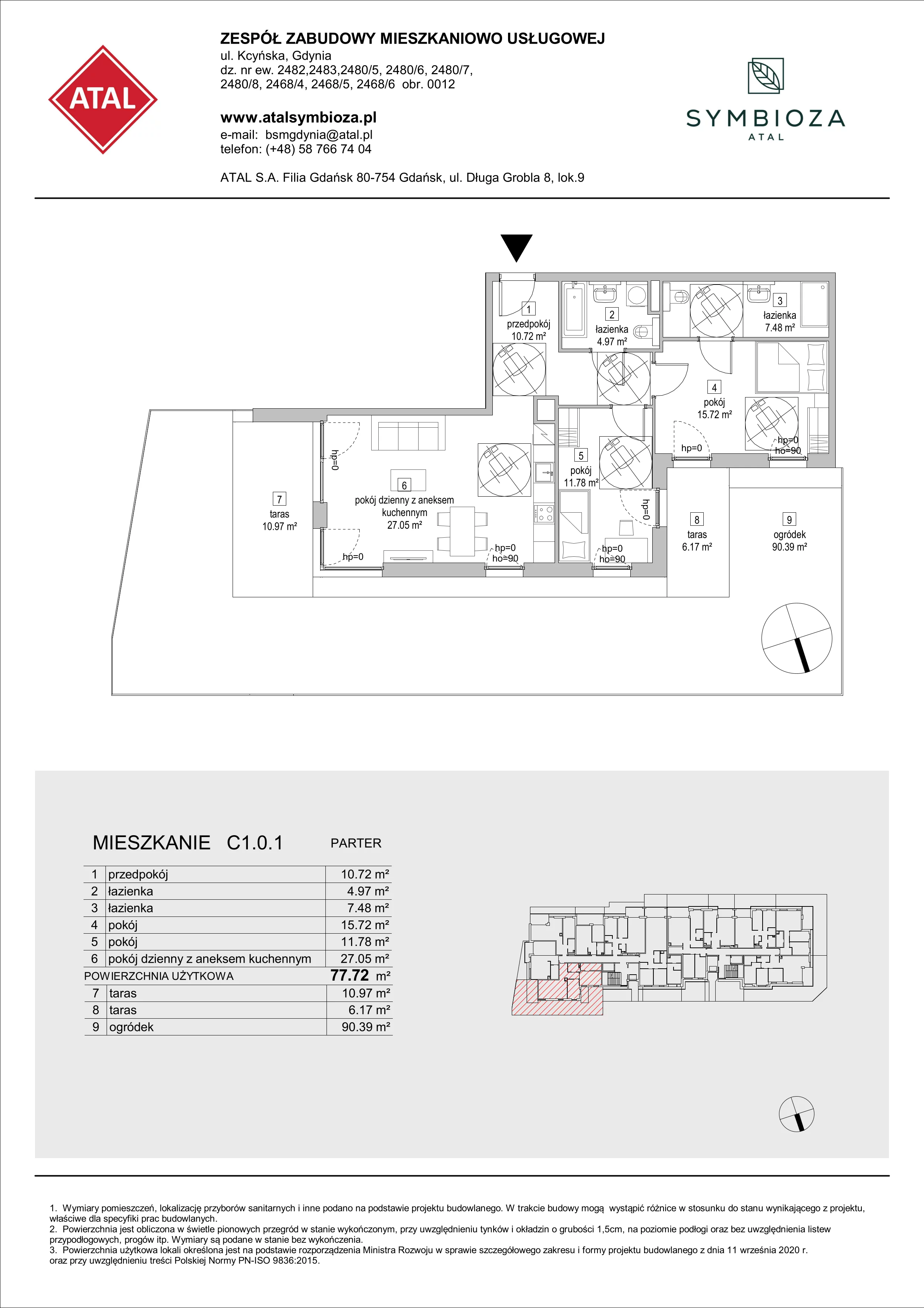 Mieszkanie 77,72 m², parter, oferta nr C1.0.1, ATAL Symbioza, Gdynia, Cisowa, ul. Kcyńska