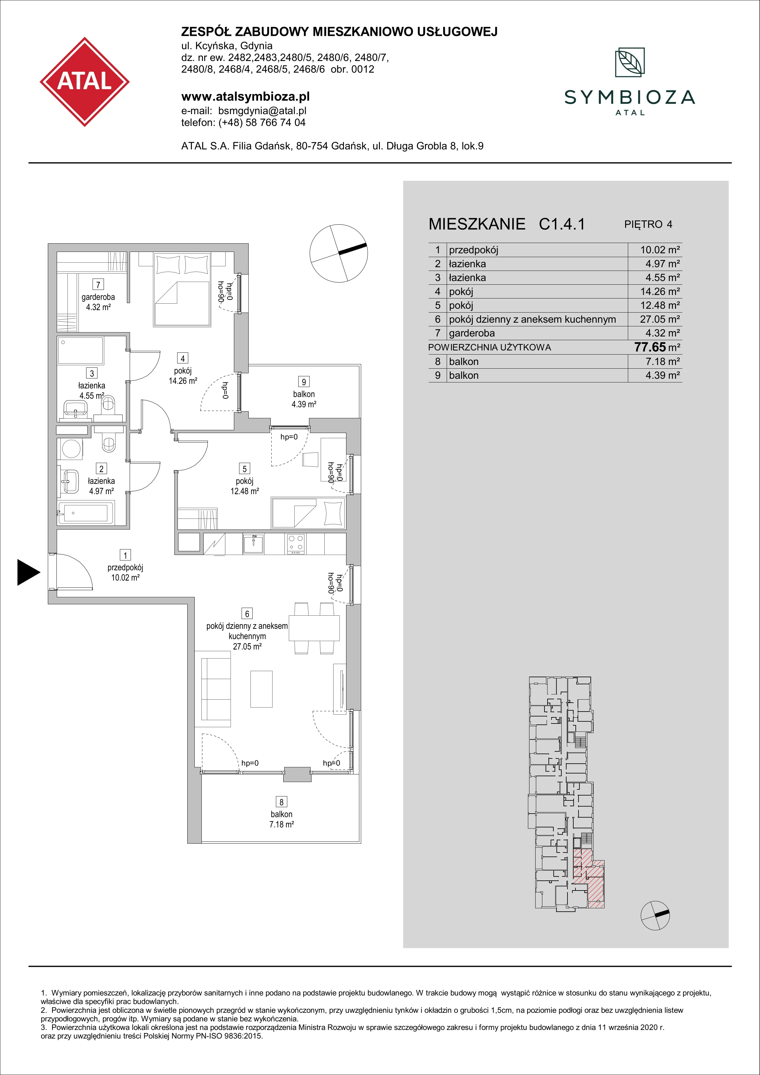 Mieszkanie 77,65 m², piętro 4, oferta nr C1.4.1, ATAL Symbioza, Gdynia, Cisowa, ul. Kcyńska