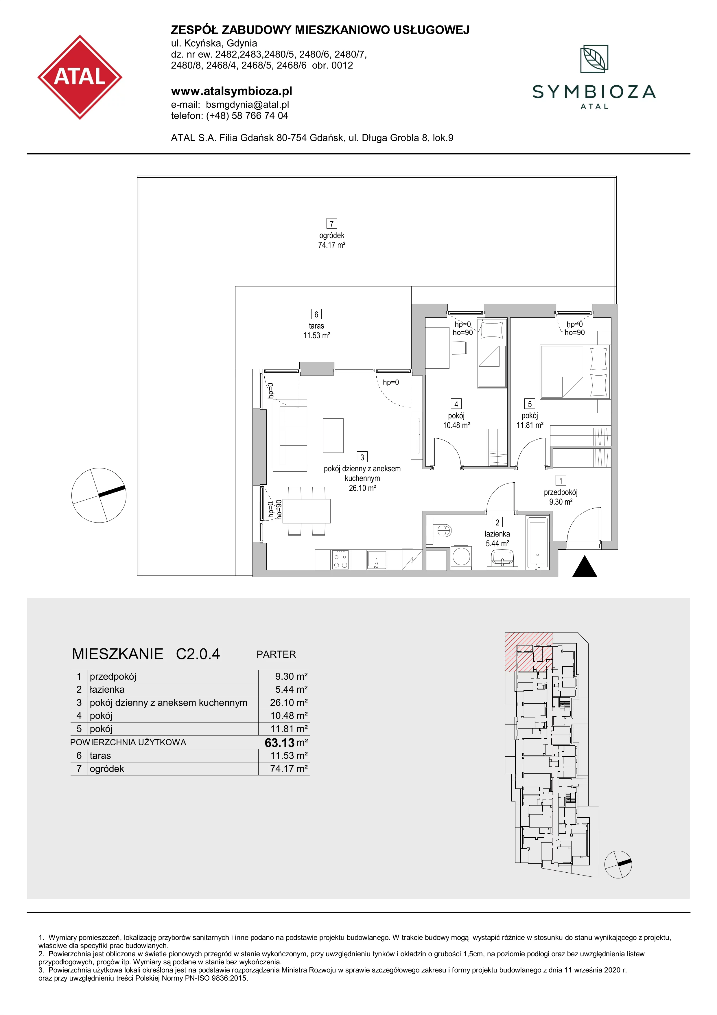 Mieszkanie 63,13 m², parter, oferta nr C2.0.4, ATAL Symbioza, Gdynia, Cisowa, ul. Kcyńska