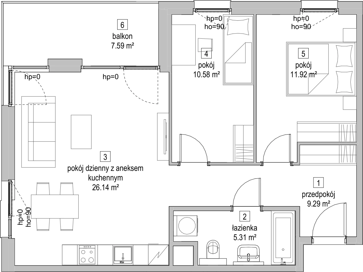 Mieszkanie 63,13 m², piętro 4, oferta nr C2.4.4, ATAL Symbioza, Gdynia, Cisowa, ul. Kcyńska