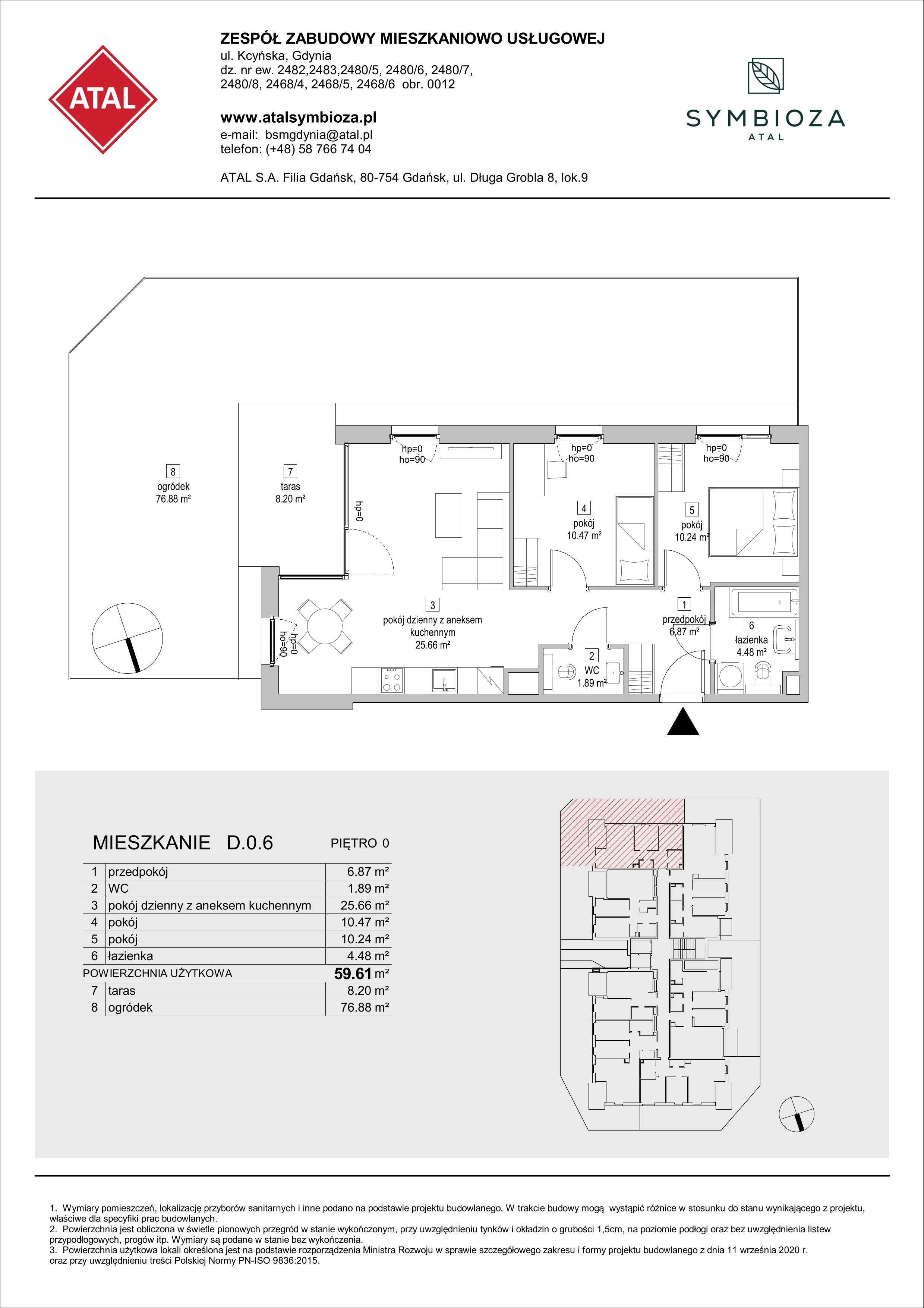 Mieszkanie 59,61 m², parter, oferta nr D.0.6, ATAL Symbioza, Gdynia, Cisowa, ul. Kcyńska