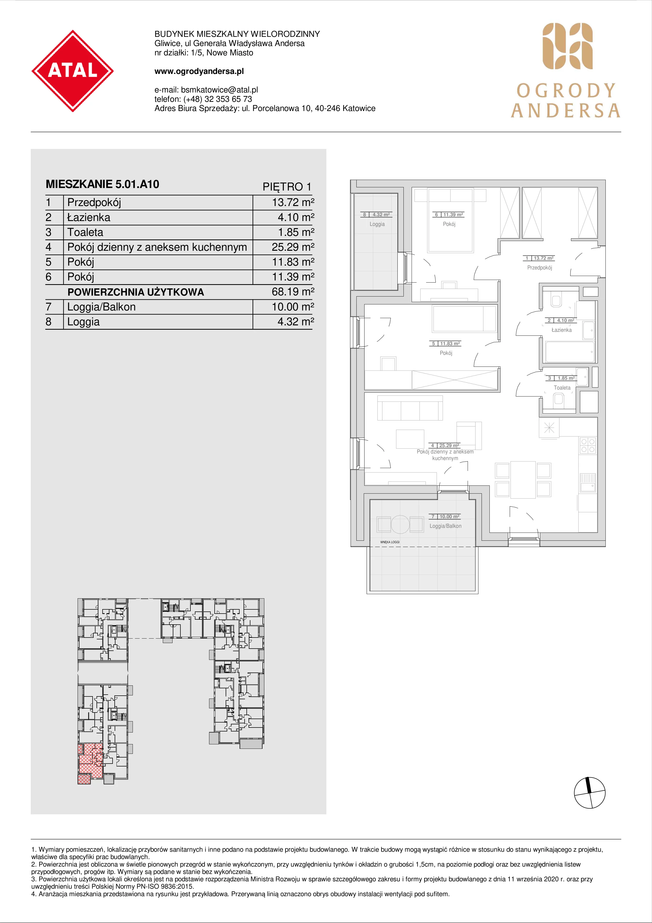 Mieszkanie 68,19 m², piętro 1, oferta nr 5.01.A10, Ogrody Andersa, Gliwice, Wojska Polskiego, ul. Leopolda Okulickiego