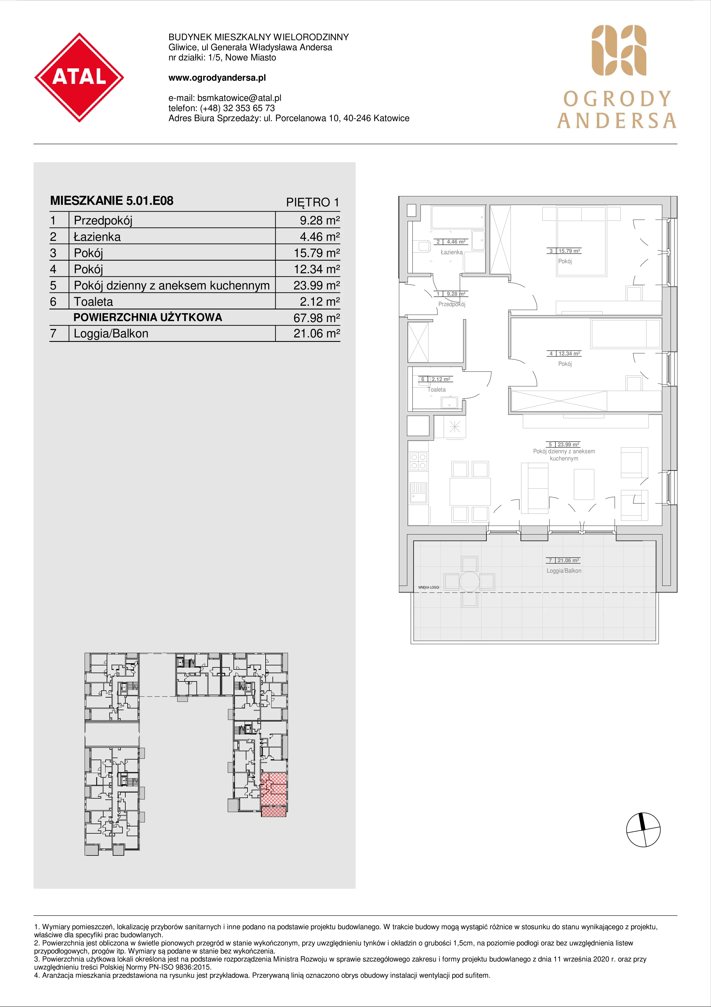 Mieszkanie 67,98 m², piętro 1, oferta nr 5.01.E08, Ogrody Andersa, Gliwice, Wojska Polskiego, ul. Leopolda Okulickiego-idx