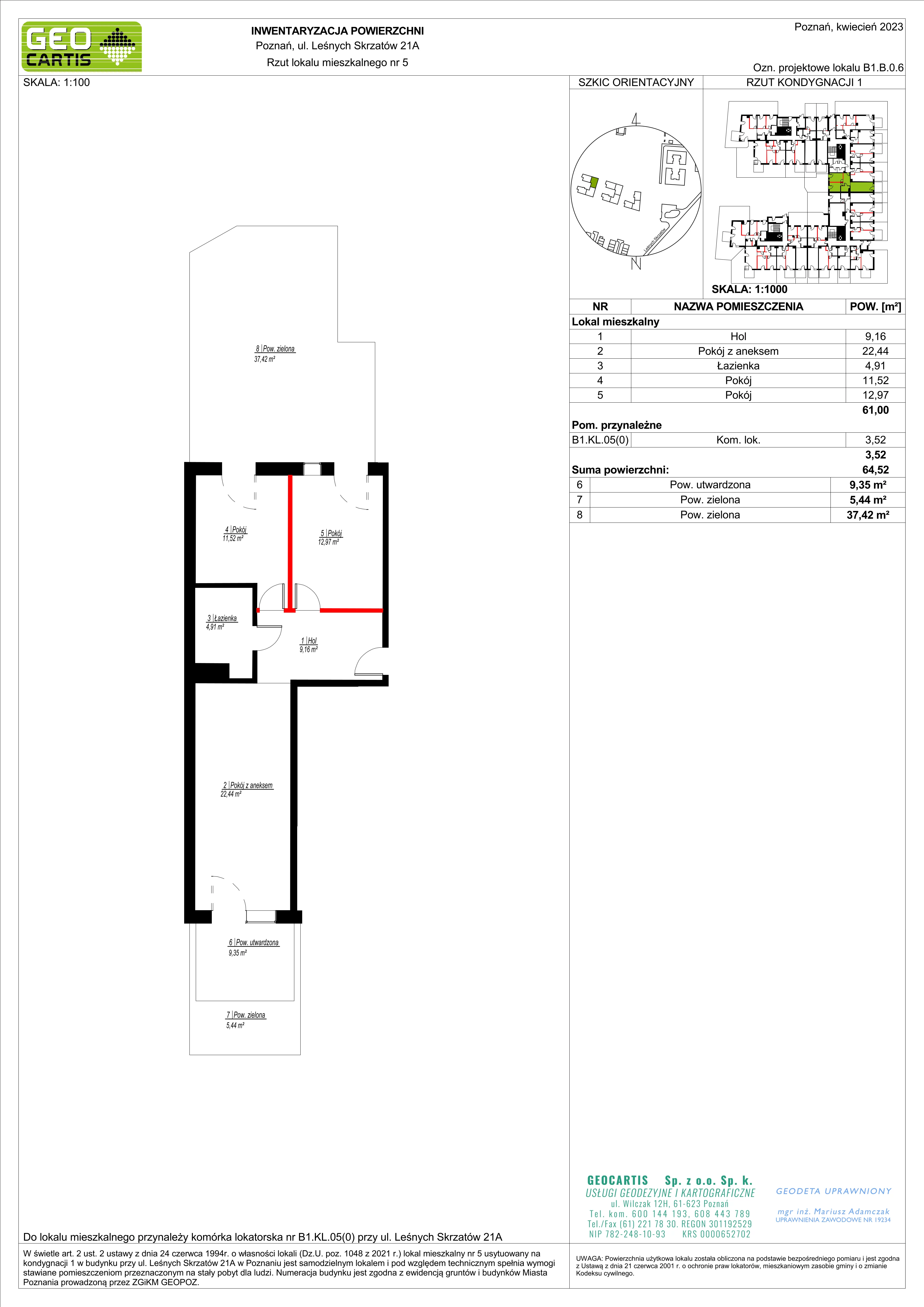 Mieszkanie 61,00 m², parter, oferta nr B1.B.0.6, Zacisze Marcelin, Poznań, Ławica, Marcelin, ul. Leśnych Skrzatów